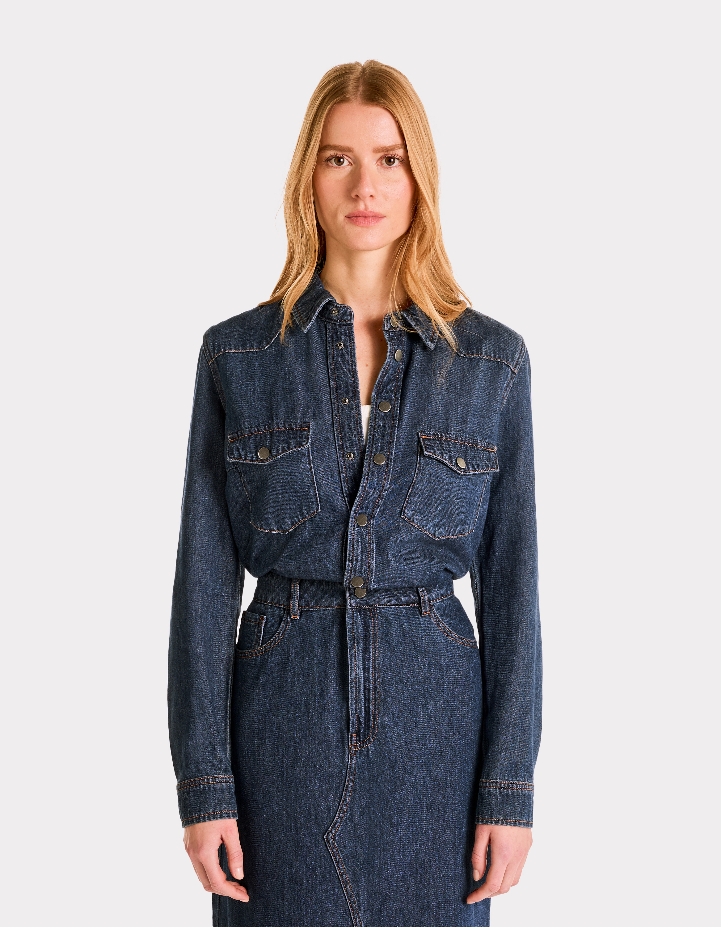 Robe longue en denim - bleu - celio - Modalova