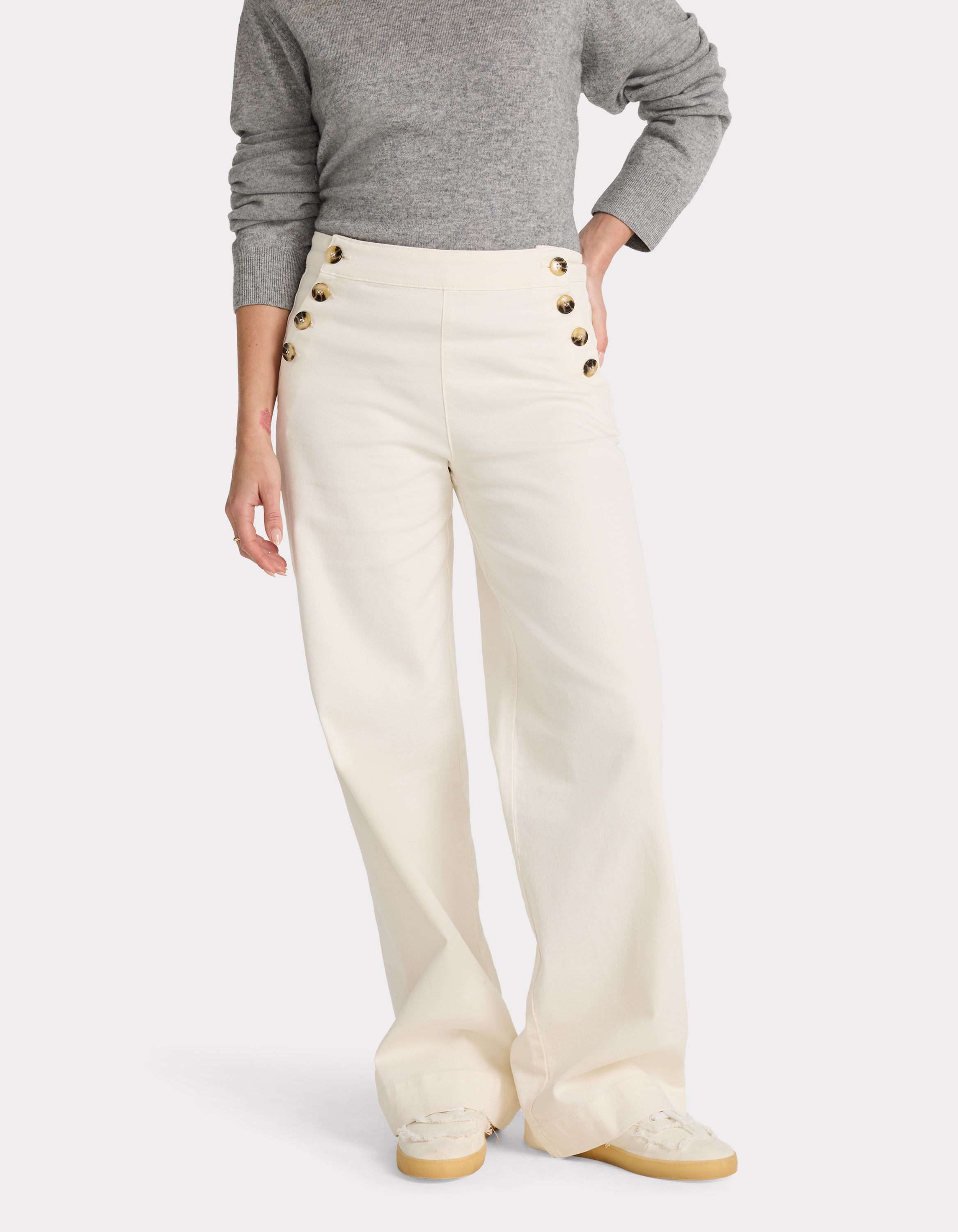 Pantalon large à bouton décoratifs - beige - celio - Modalova