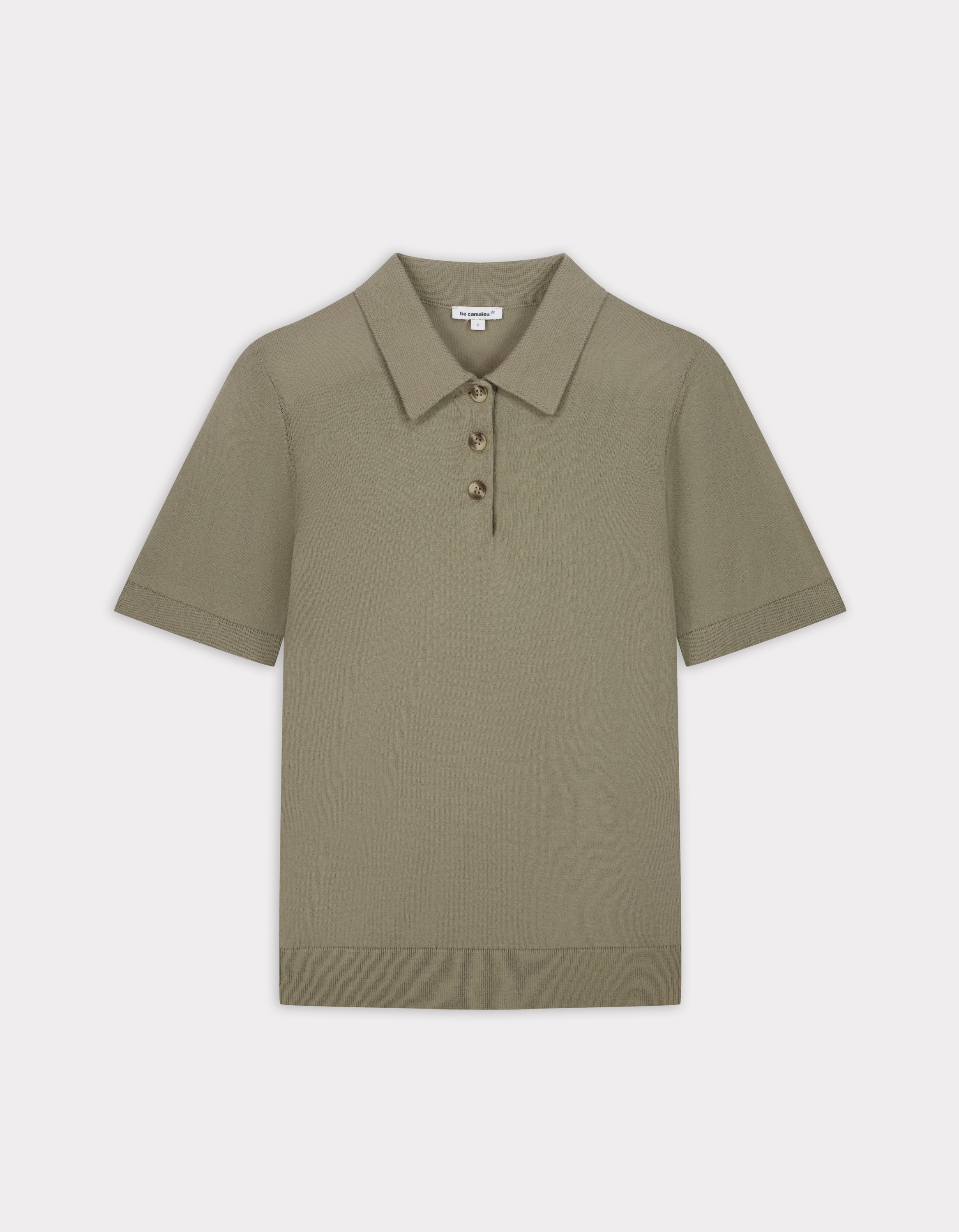 Pull col polo manches courtes en maille - kaki