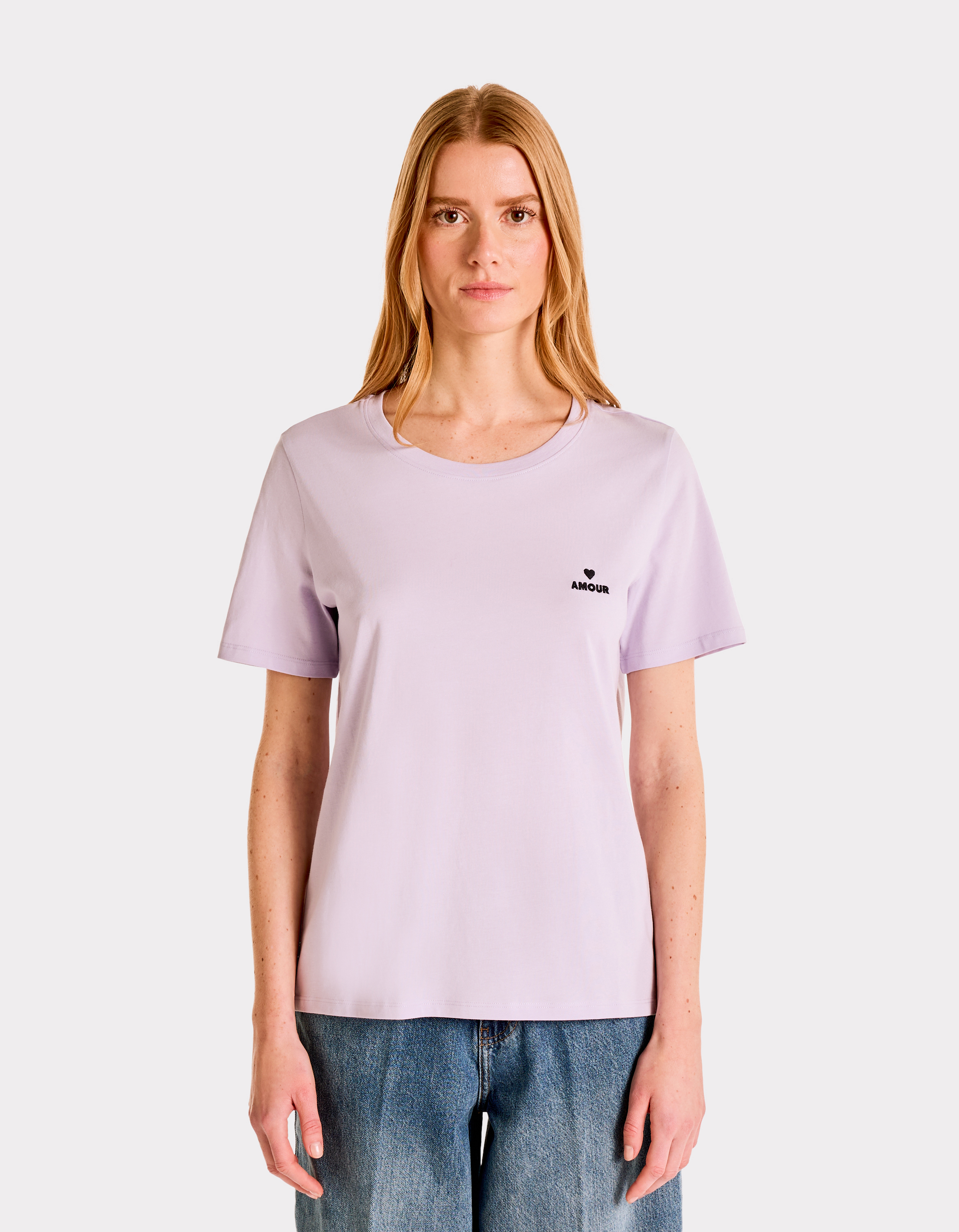 T-shirt brodé à col rond - violet - celio - Modalova
