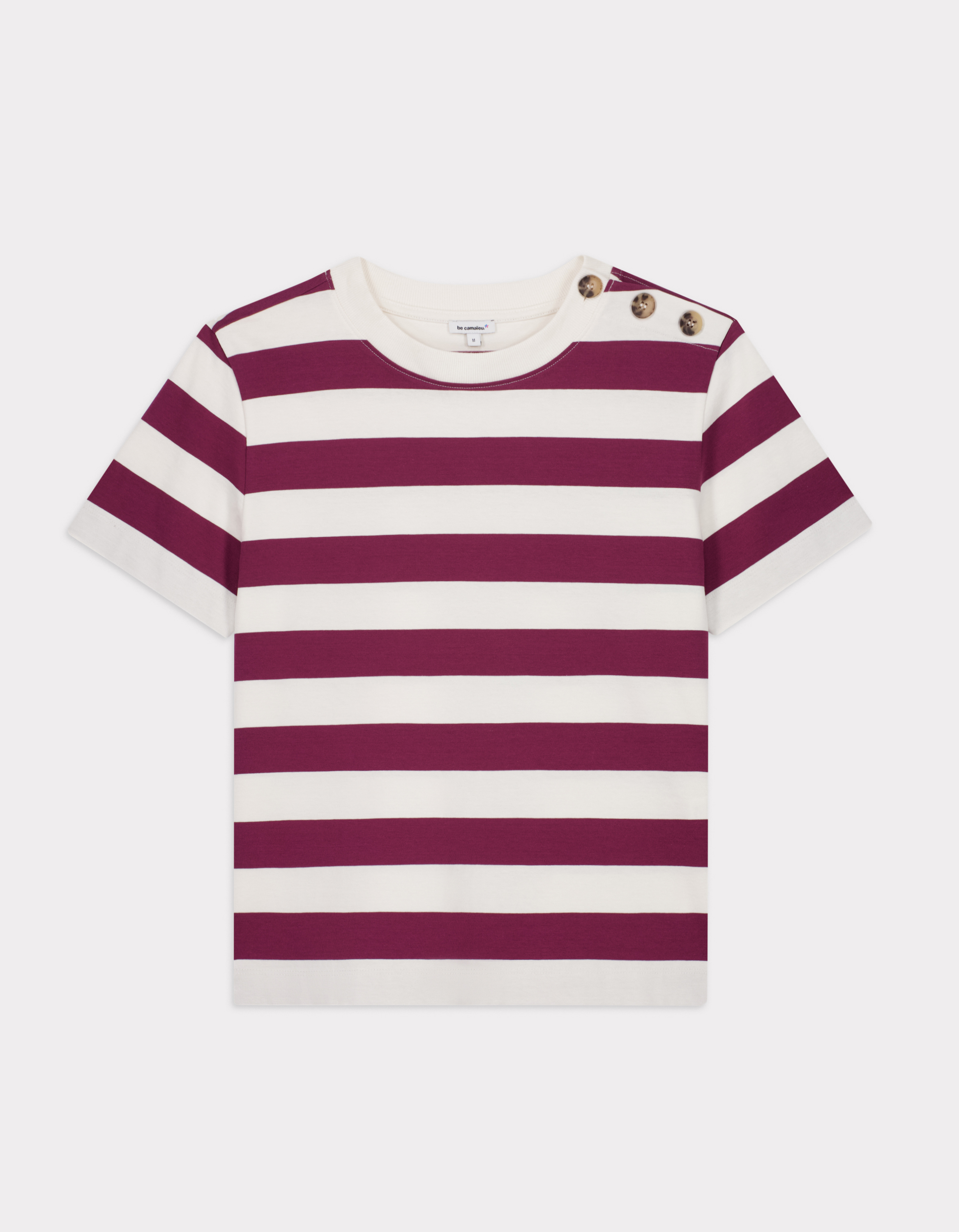 T-shirt boutonné à rayures - bordeaux