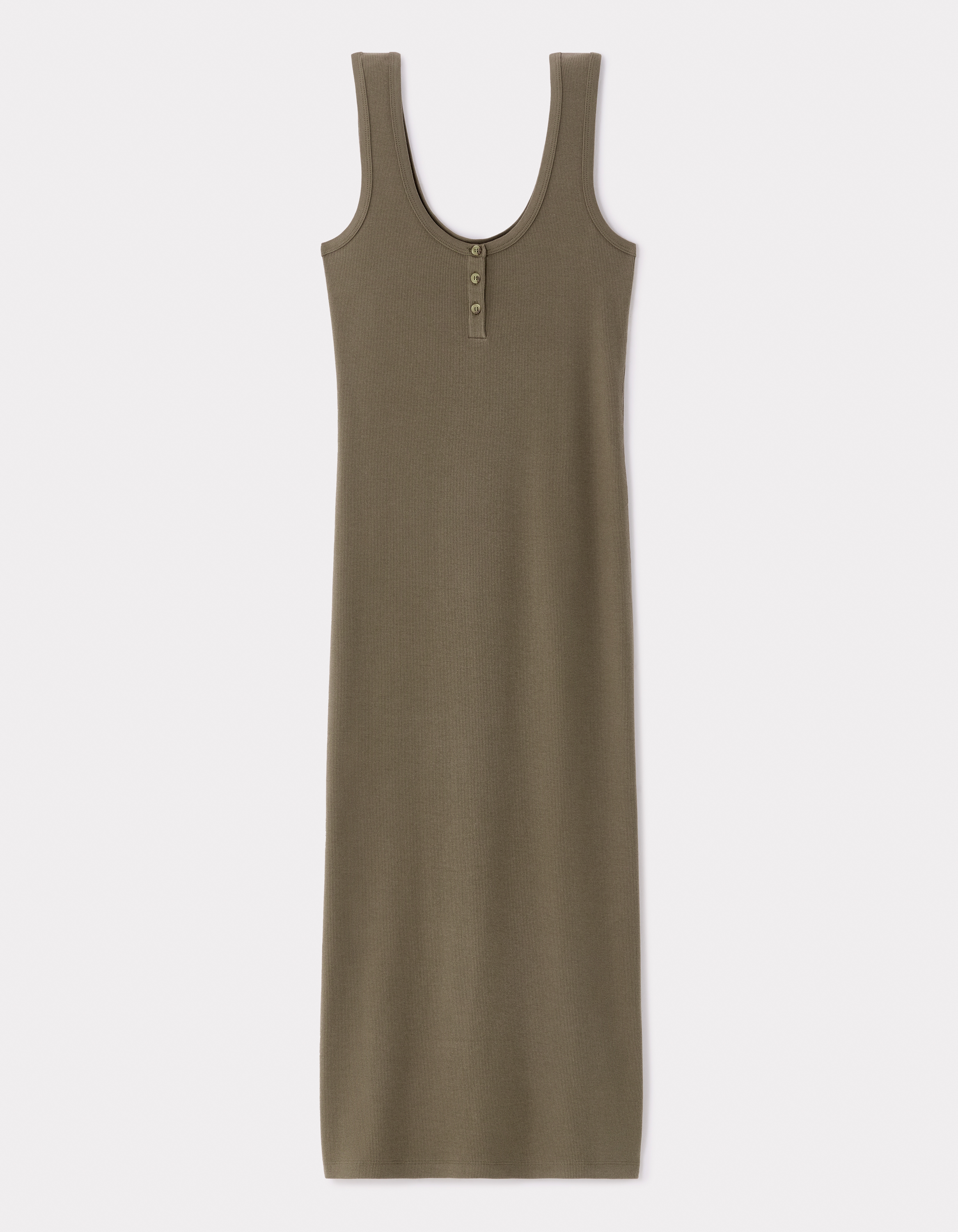 Robe longue côtelée en coton - kaki