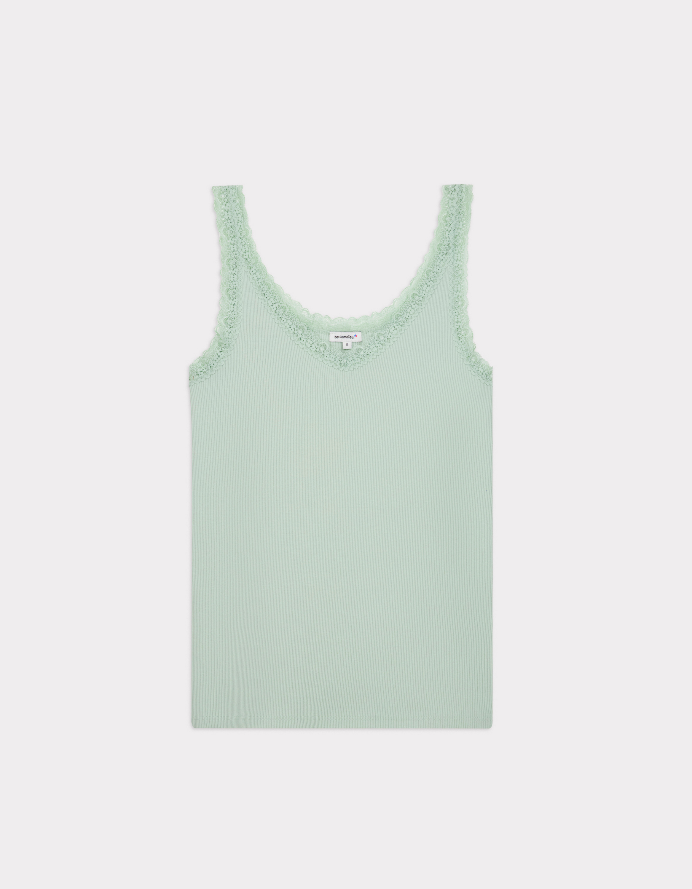 Débardeur côtelé à dentelle - vert