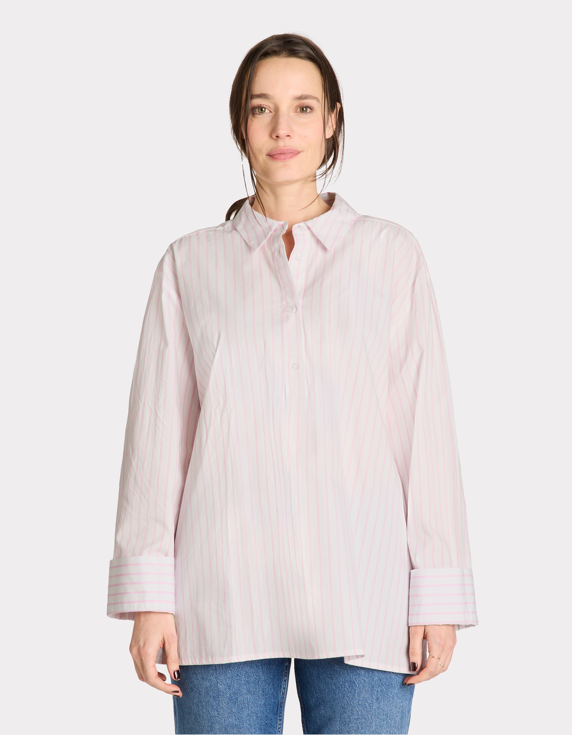 Chemise rayée avec ouverture coté - rose - celio - Modalova