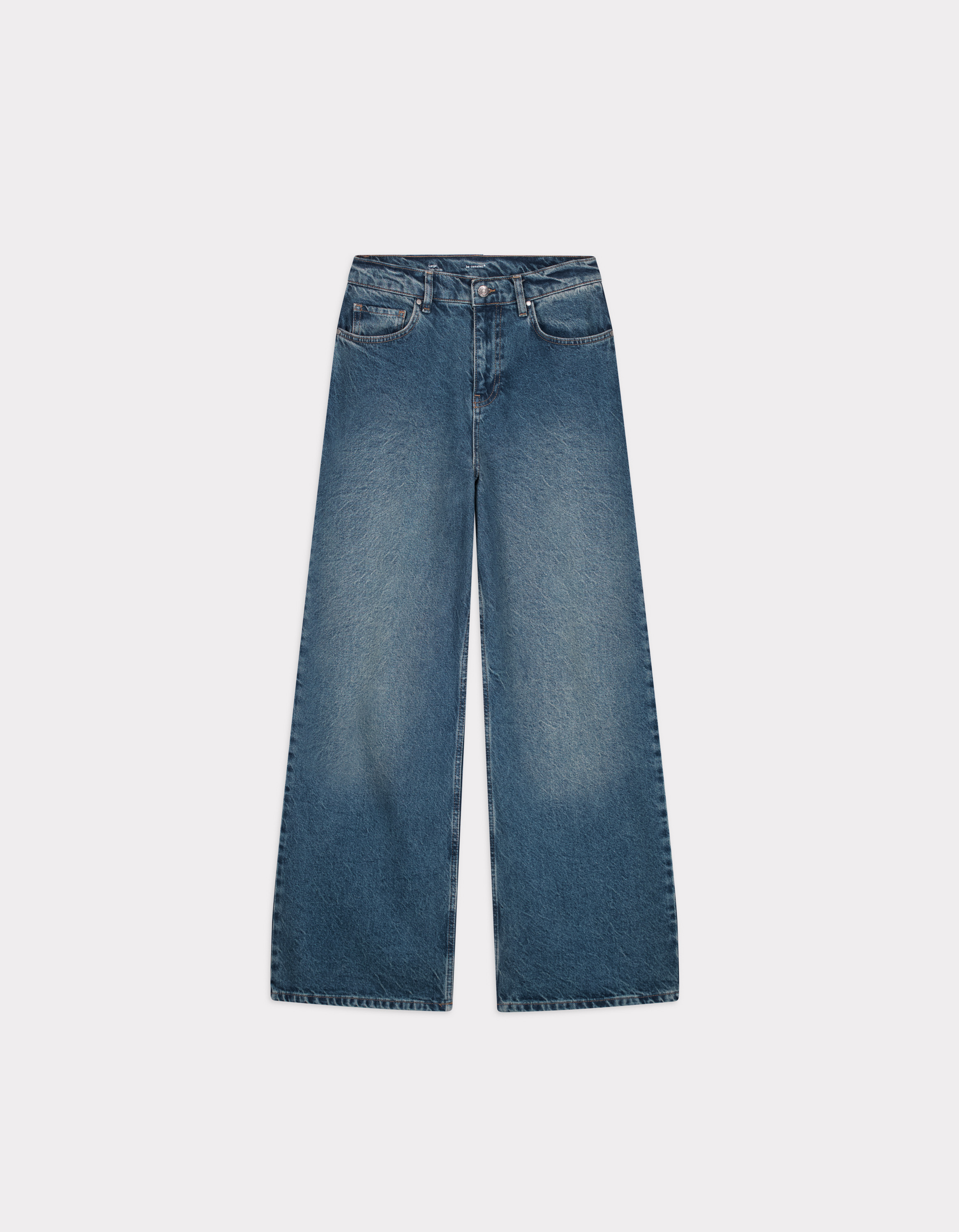 Jean large taille haute délavé - bleu