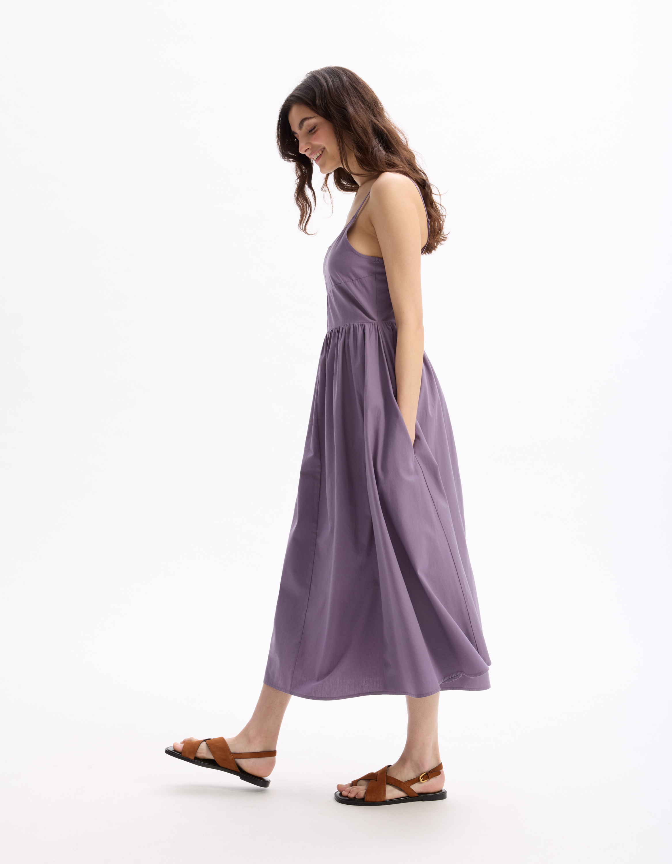 Robe fluide longue à bretelle - violet - celio - Modalova