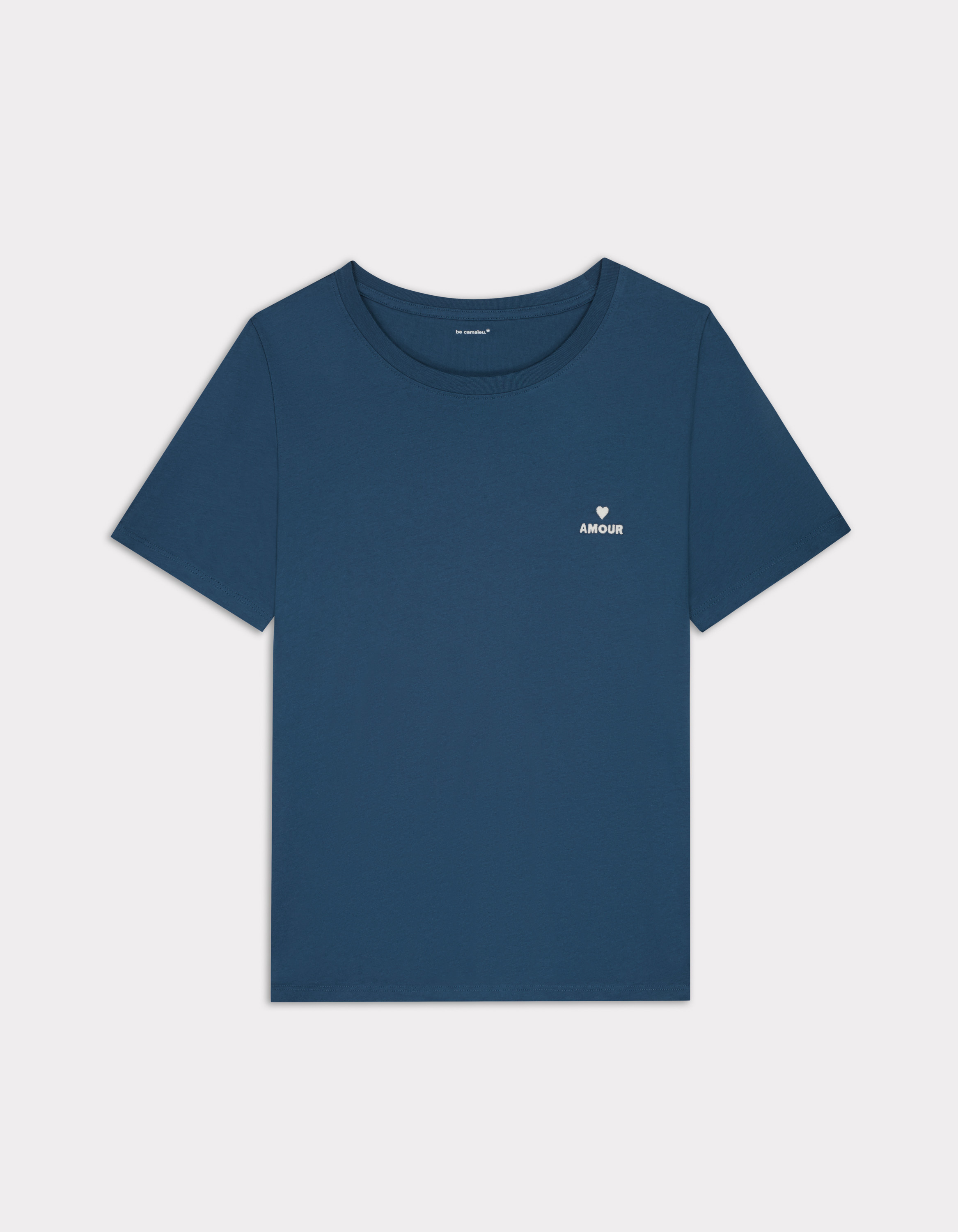 T-shirt brodé à col rond - bleu