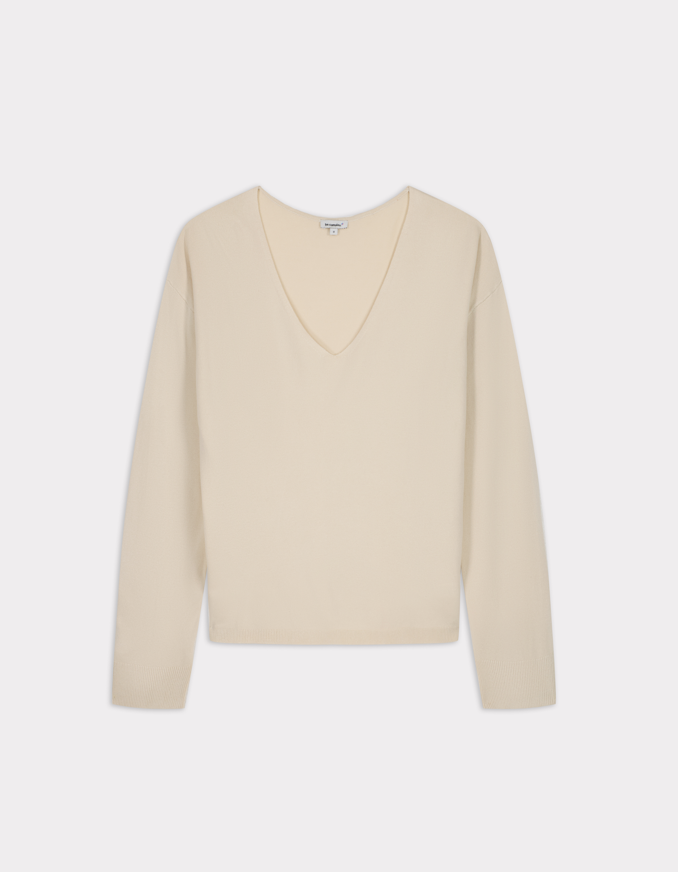 Pull fluide col V en viscose Ecovero - beige