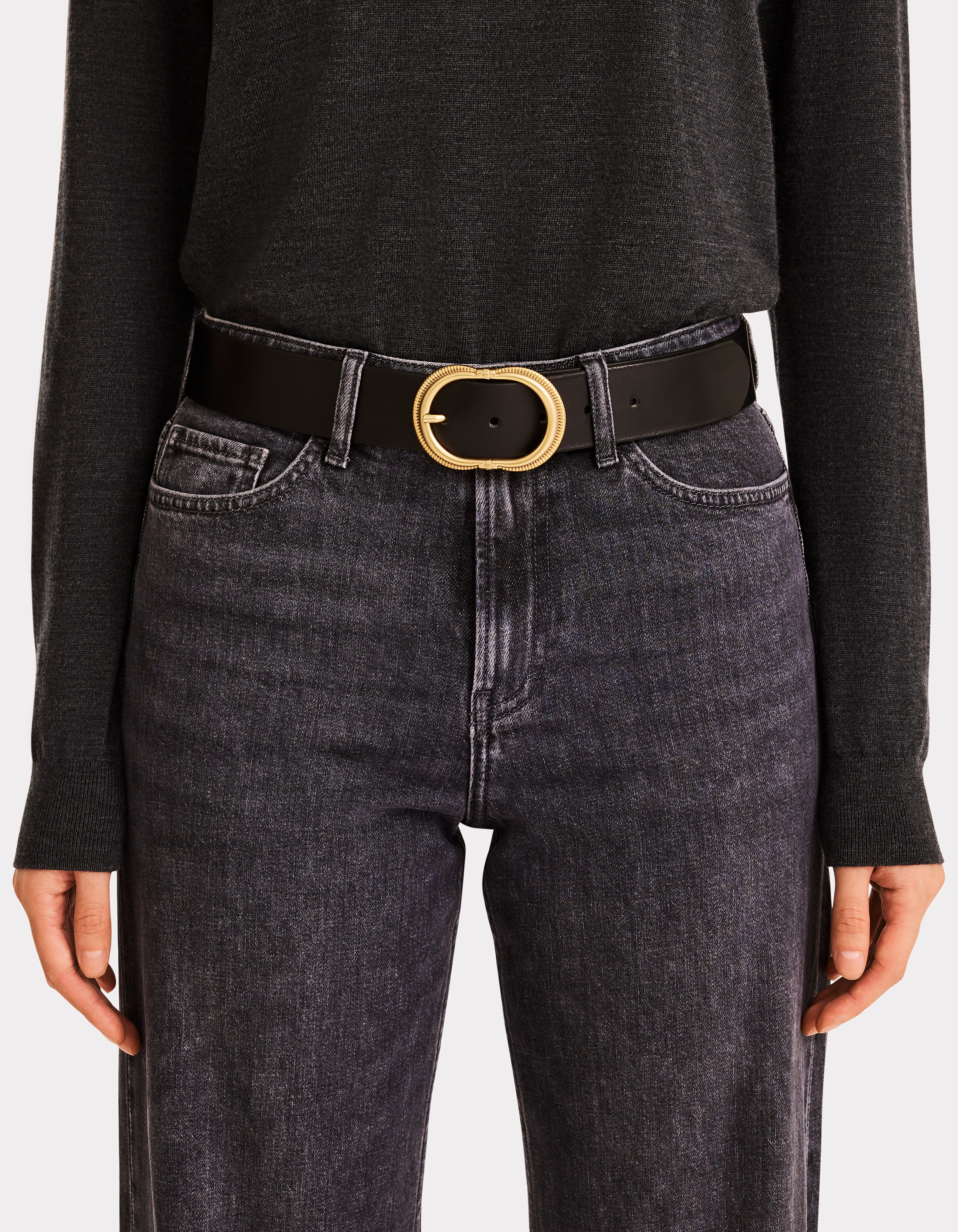 Ceinture en cuir unie - noir - celio - Modalova