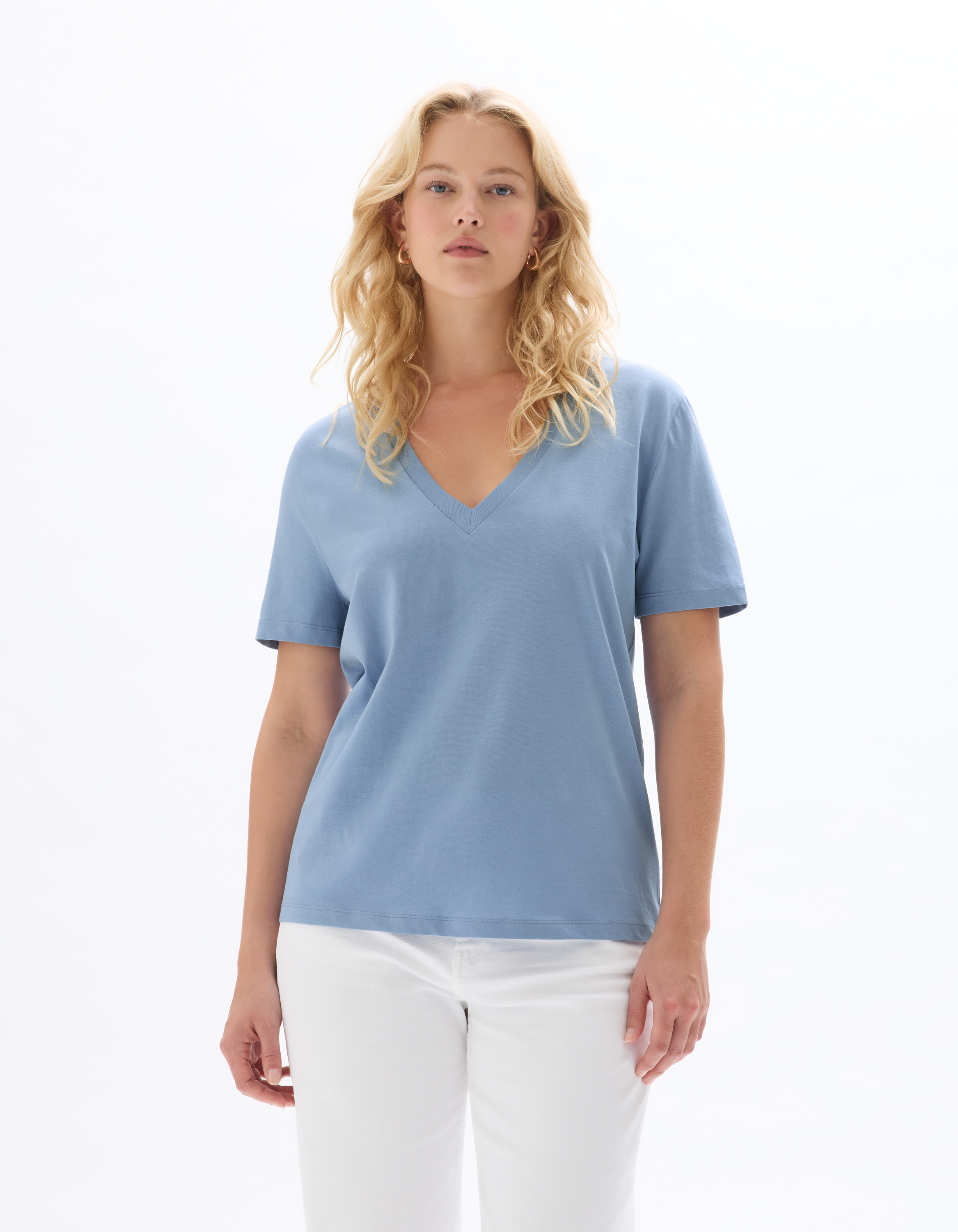 T-shirt manches courtes à col v - bleu - celio - Modalova