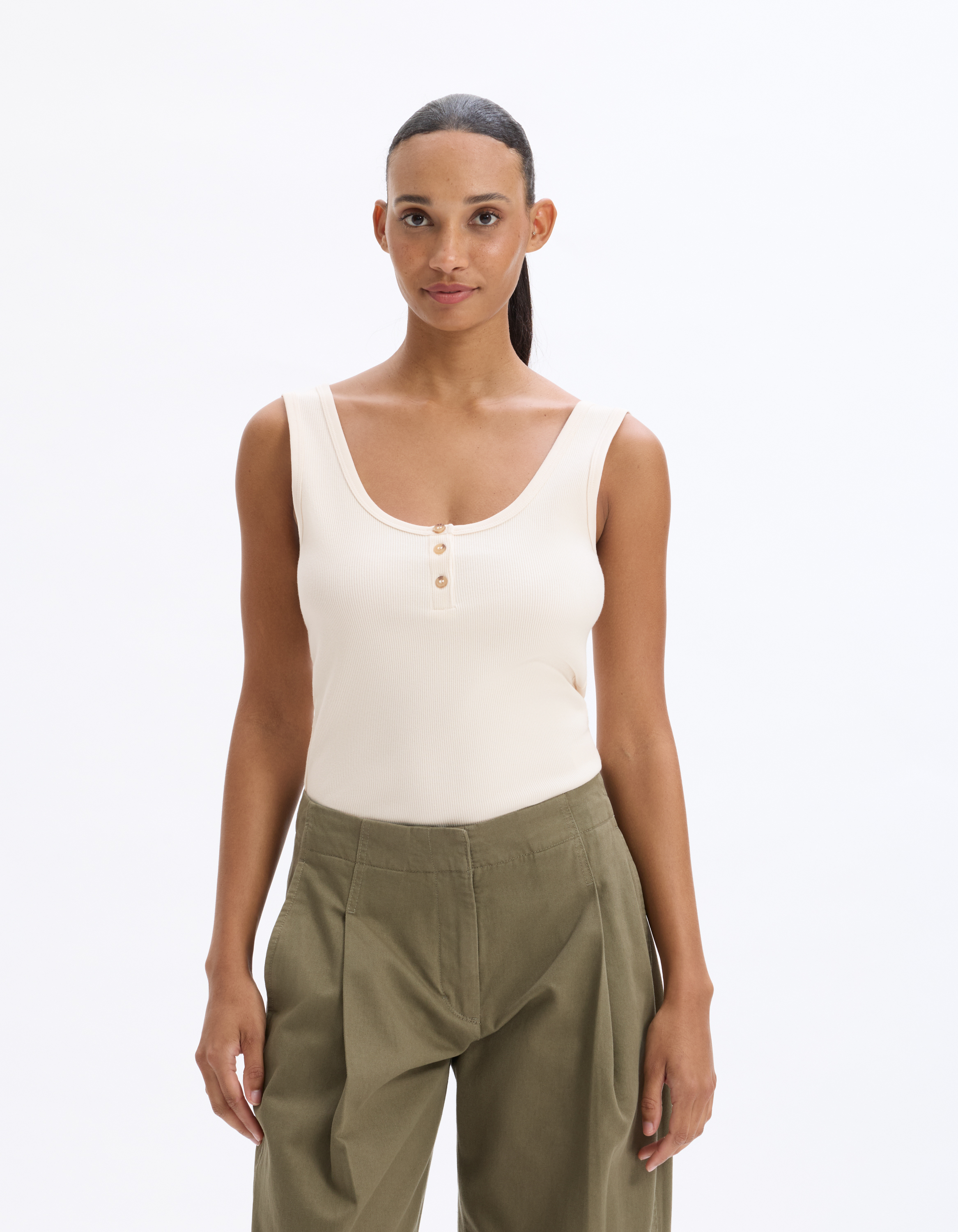 Débardeur côtelé court - beige - celio - Modalova