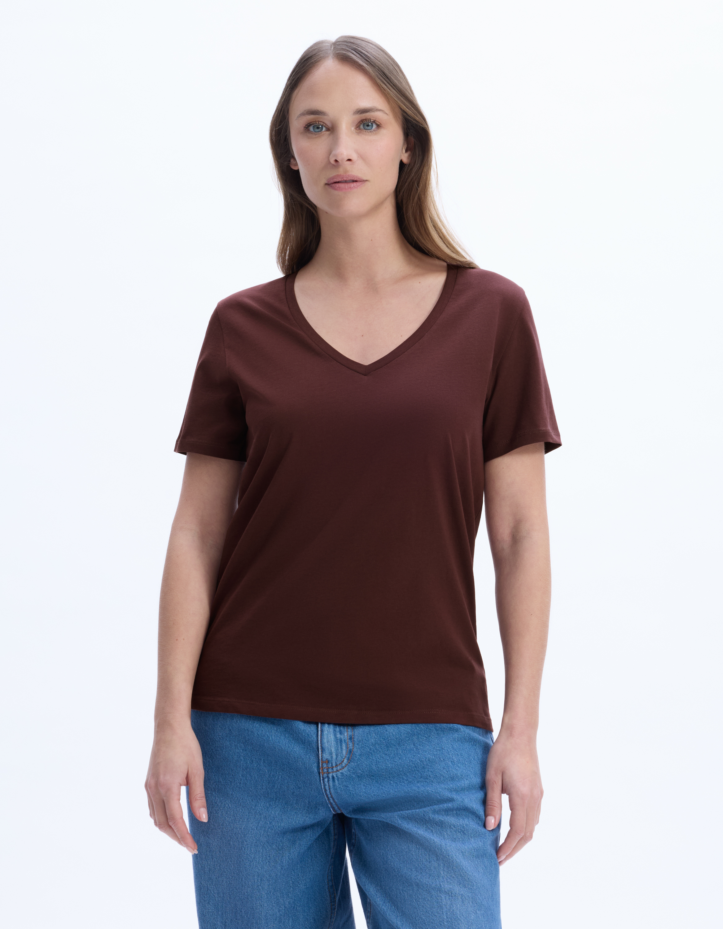 T-shirt en coton biologique col V - marron - celio - Modalova