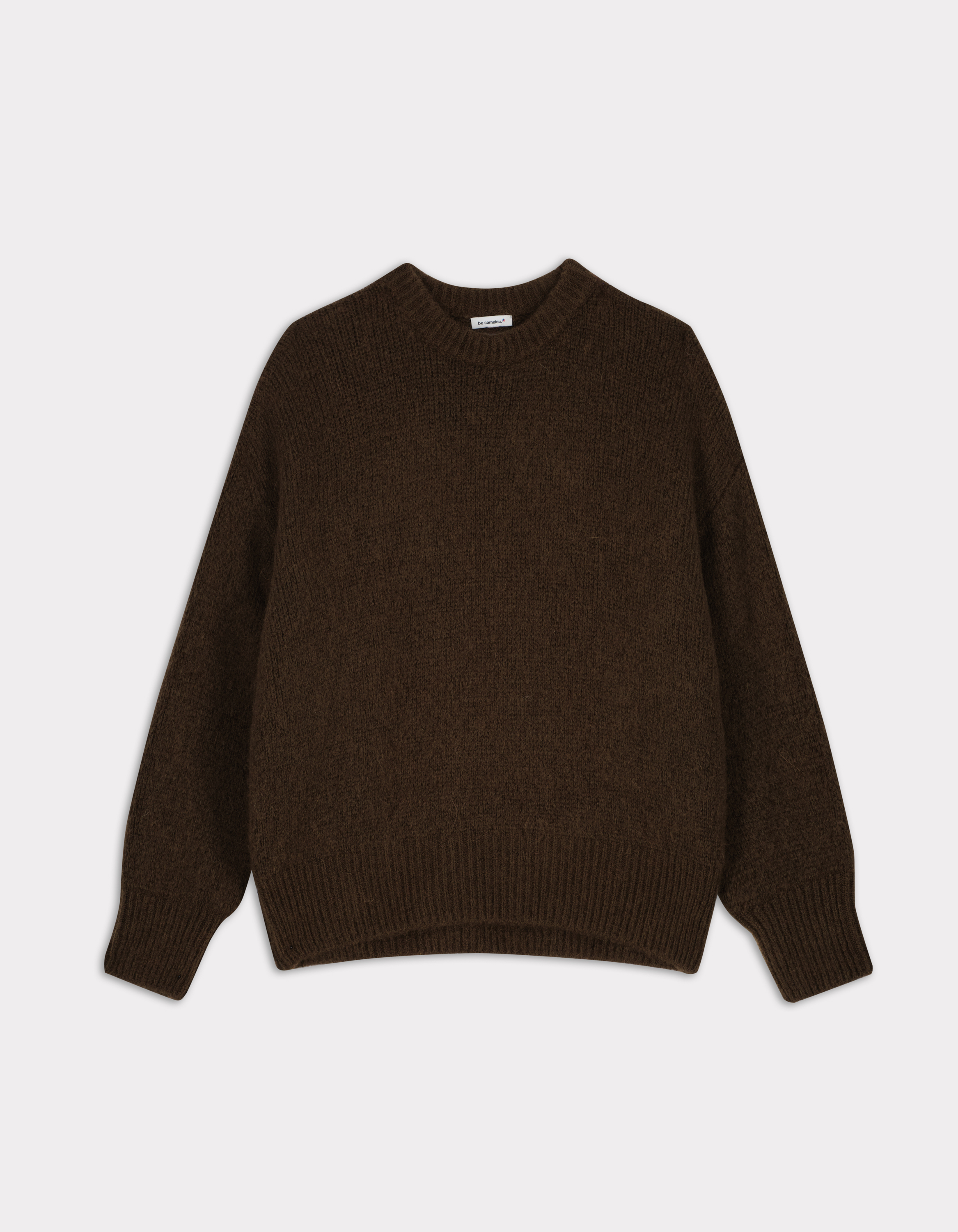 Pull à col rond en maille soufflée - marron