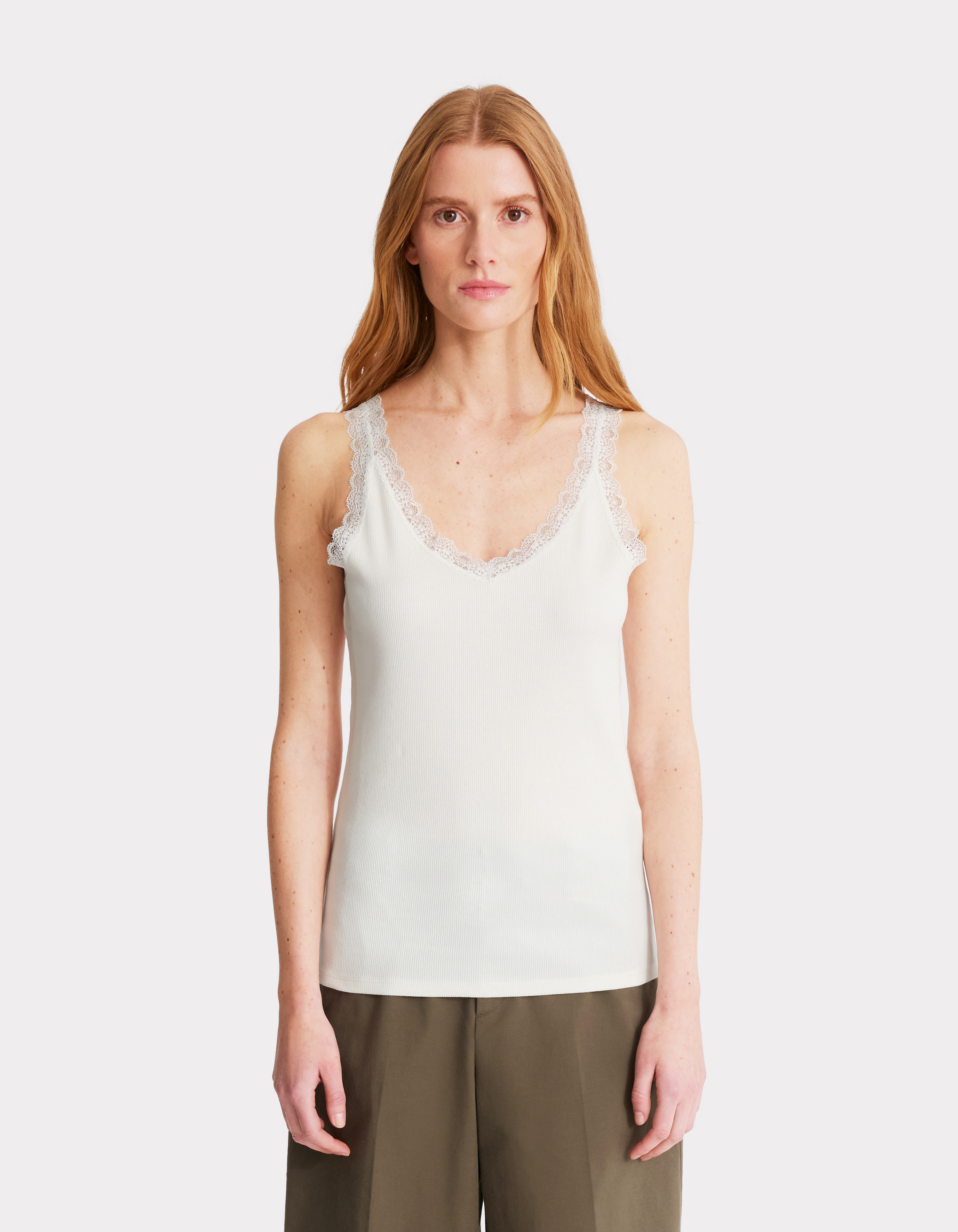 Débardeur côtelé à dentelle - celio - Modalova