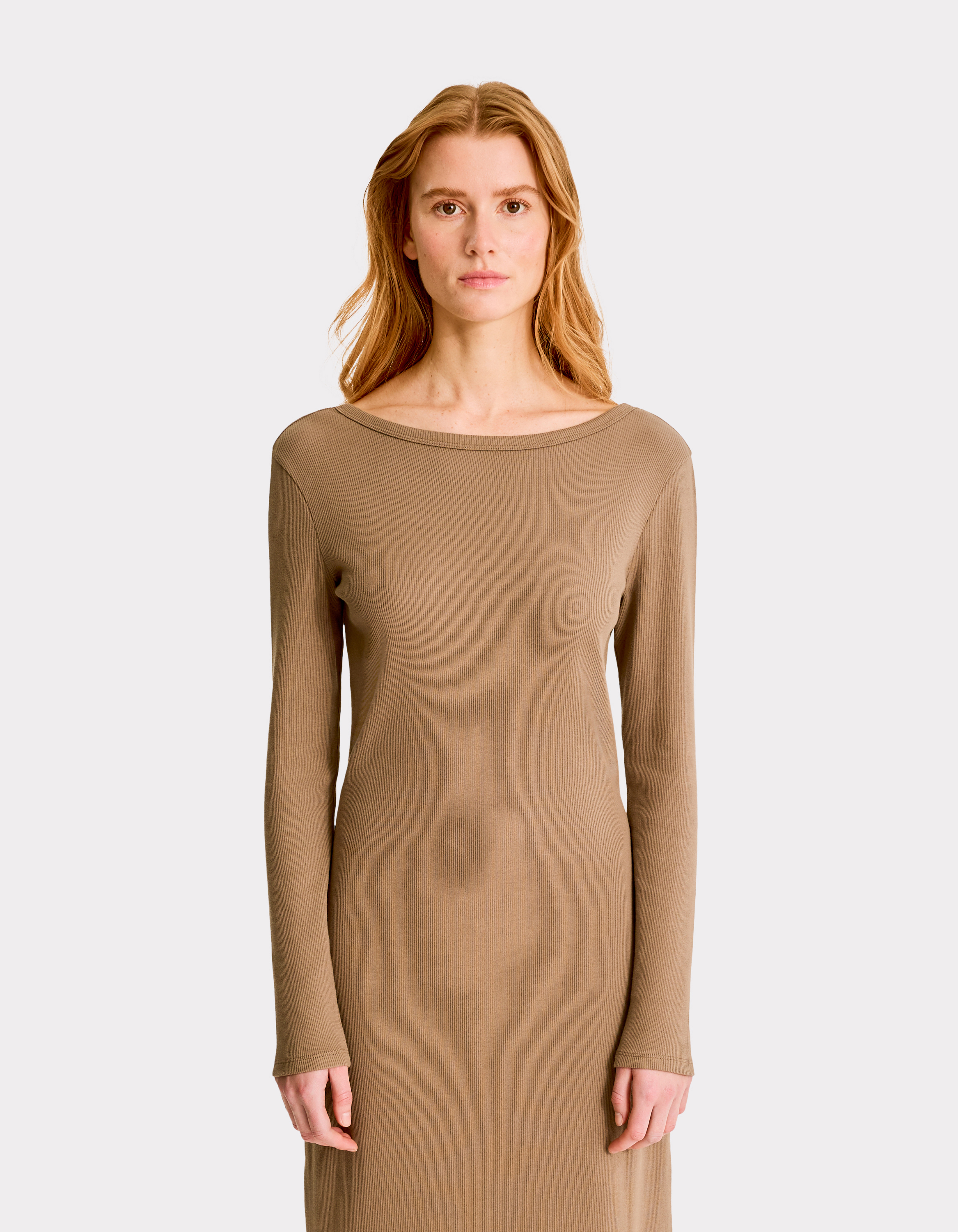 Robe longue côtelée - beige - celio - Modalova