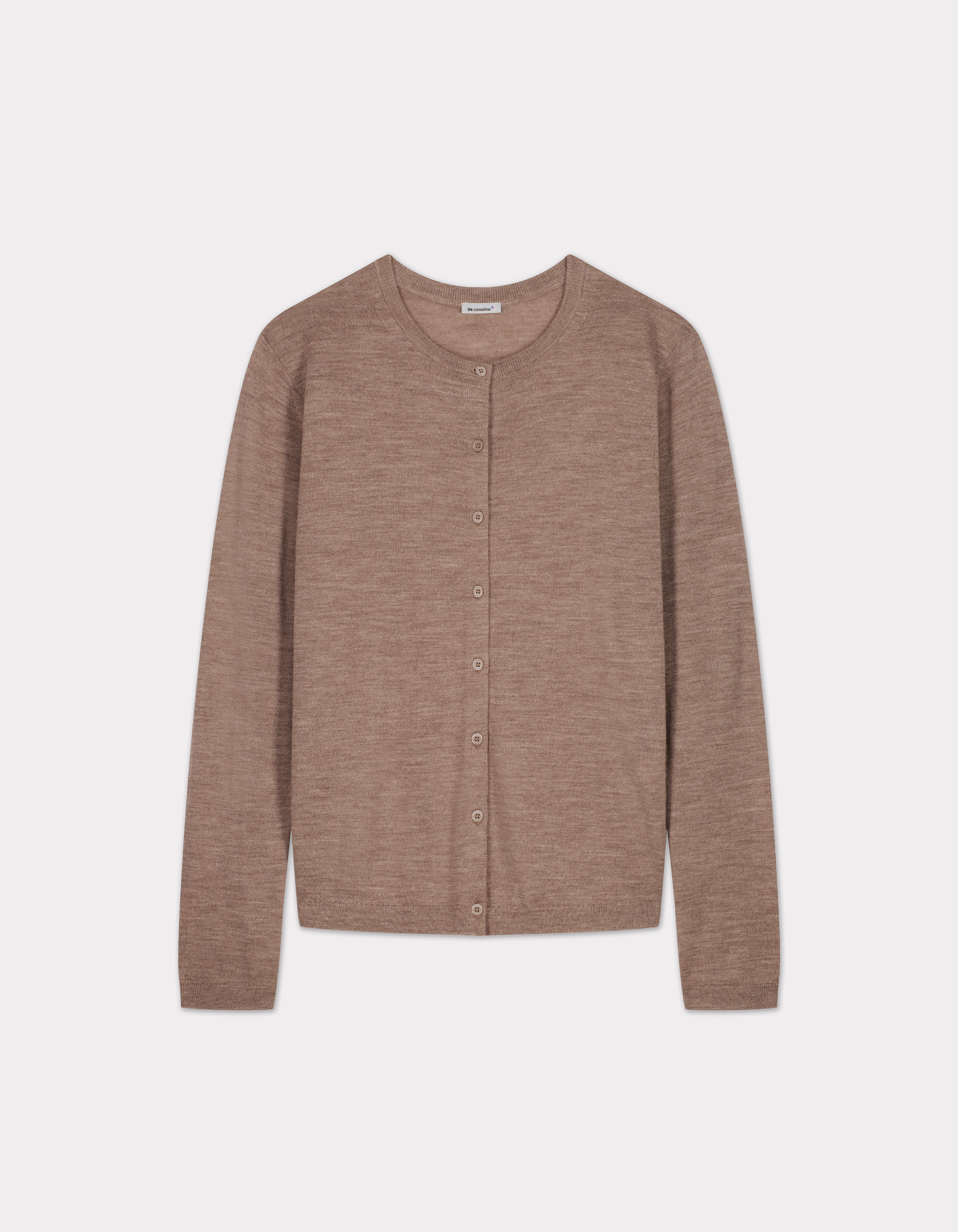 Gilet 100% laine mérinos à col rond - taupe