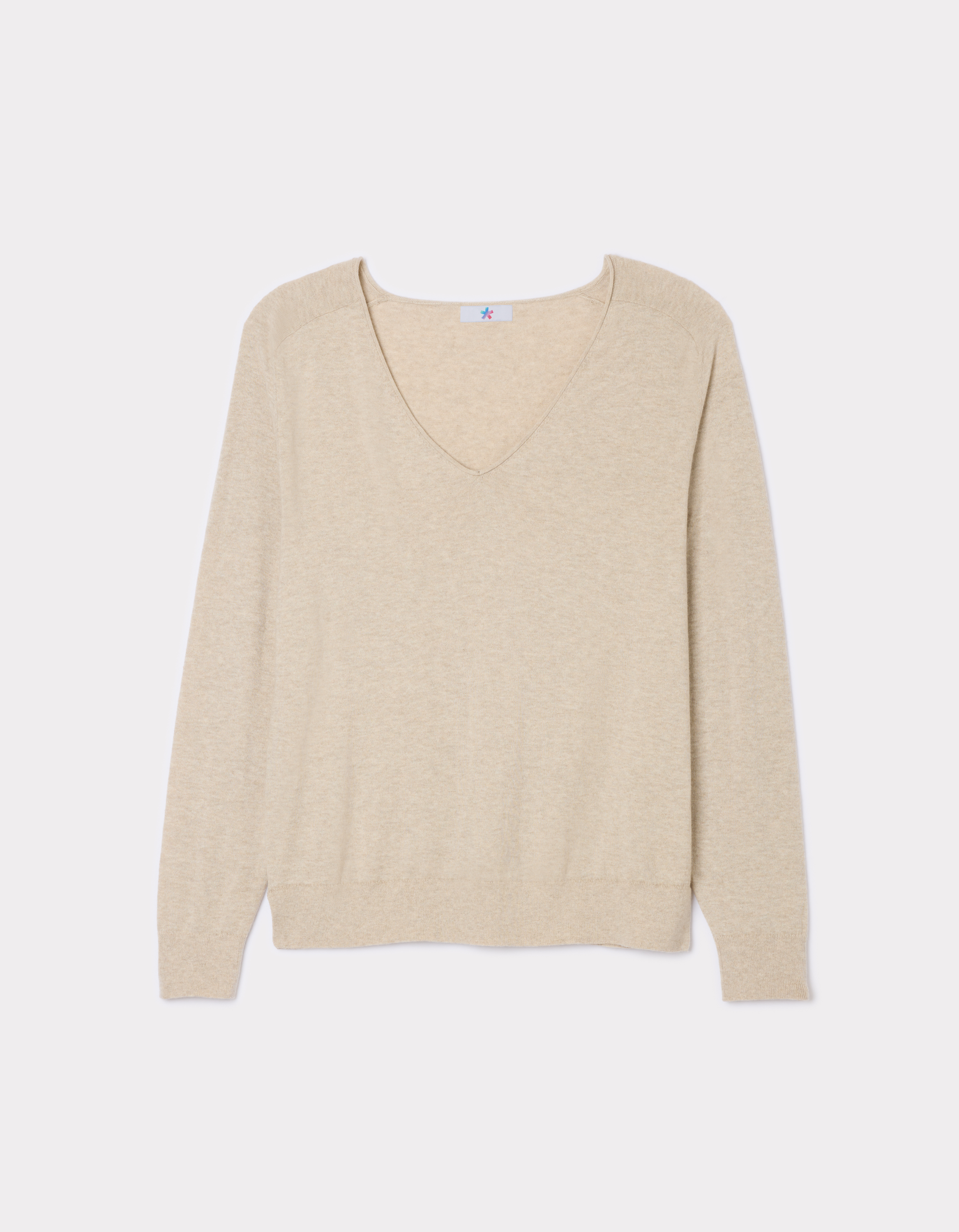 Pull doux à col V - beige clair