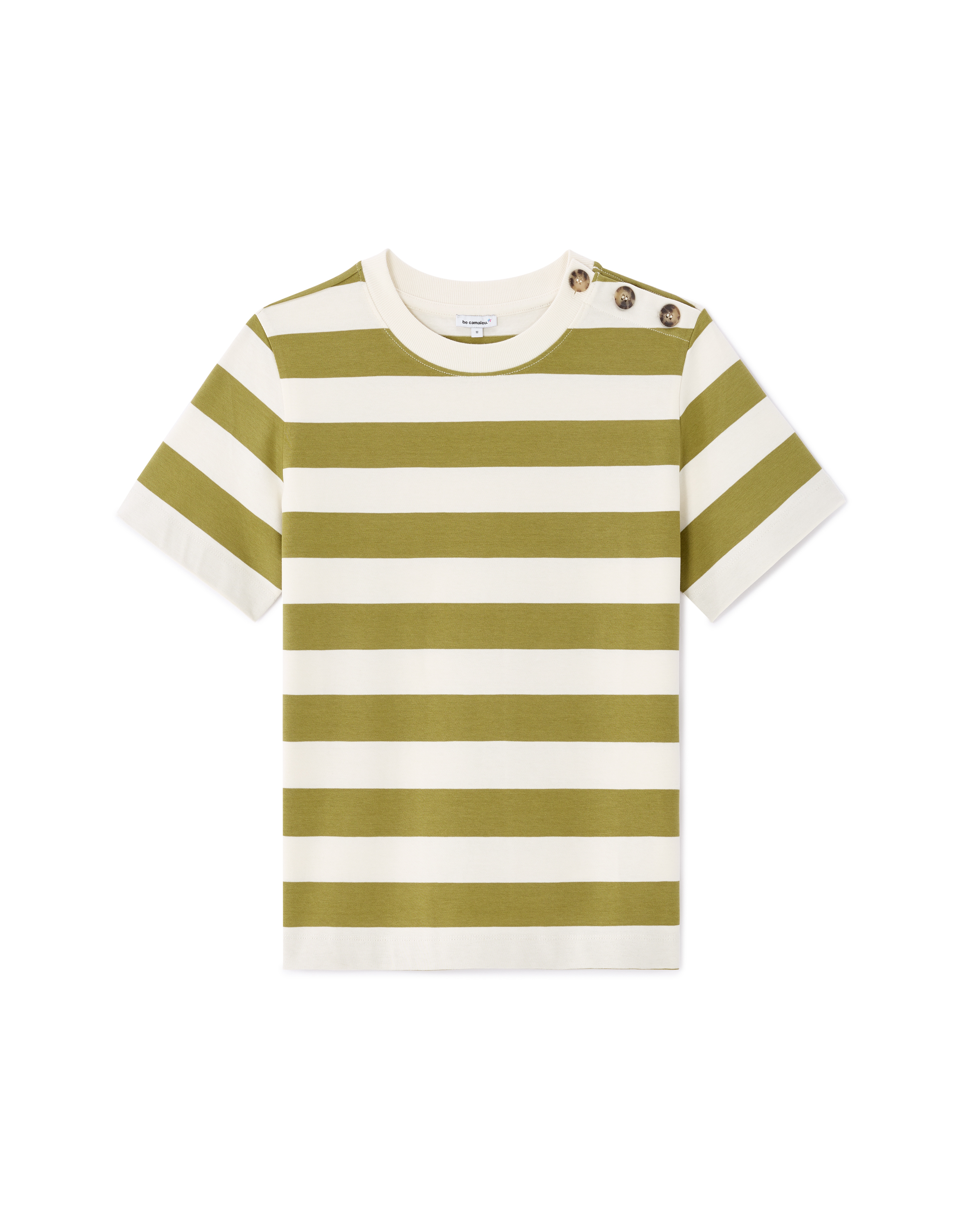 T-shirt boutonné à rayures - bambou