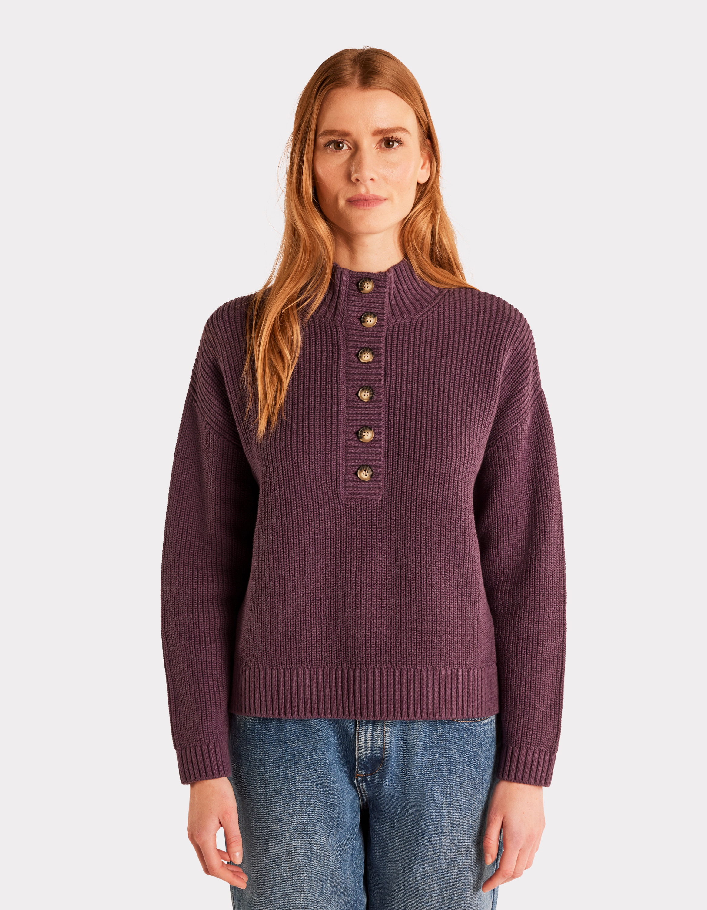 Pull en coton chaud col montant - violet - celio - Modalova