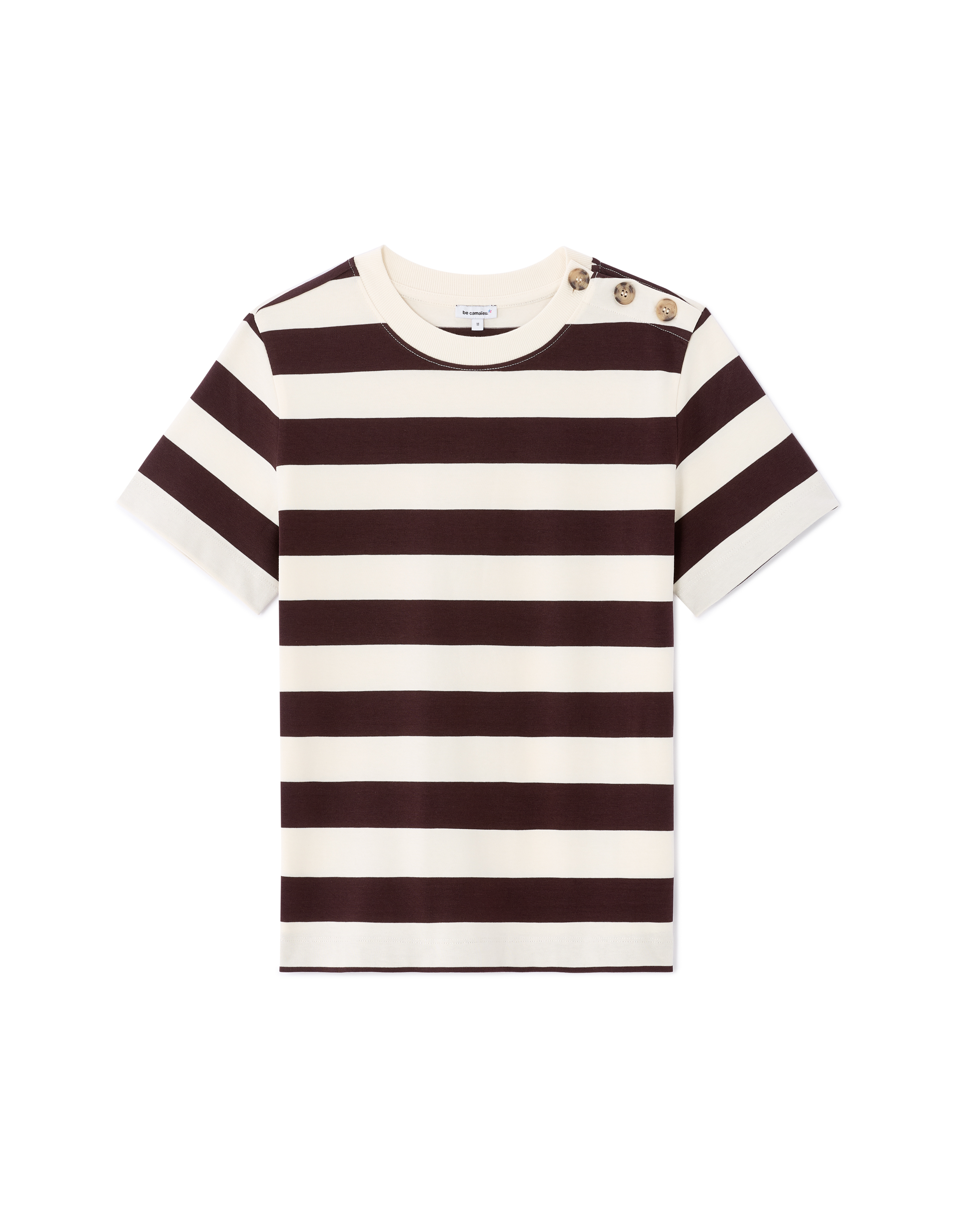 T-shirt boutonné à rayures - marron