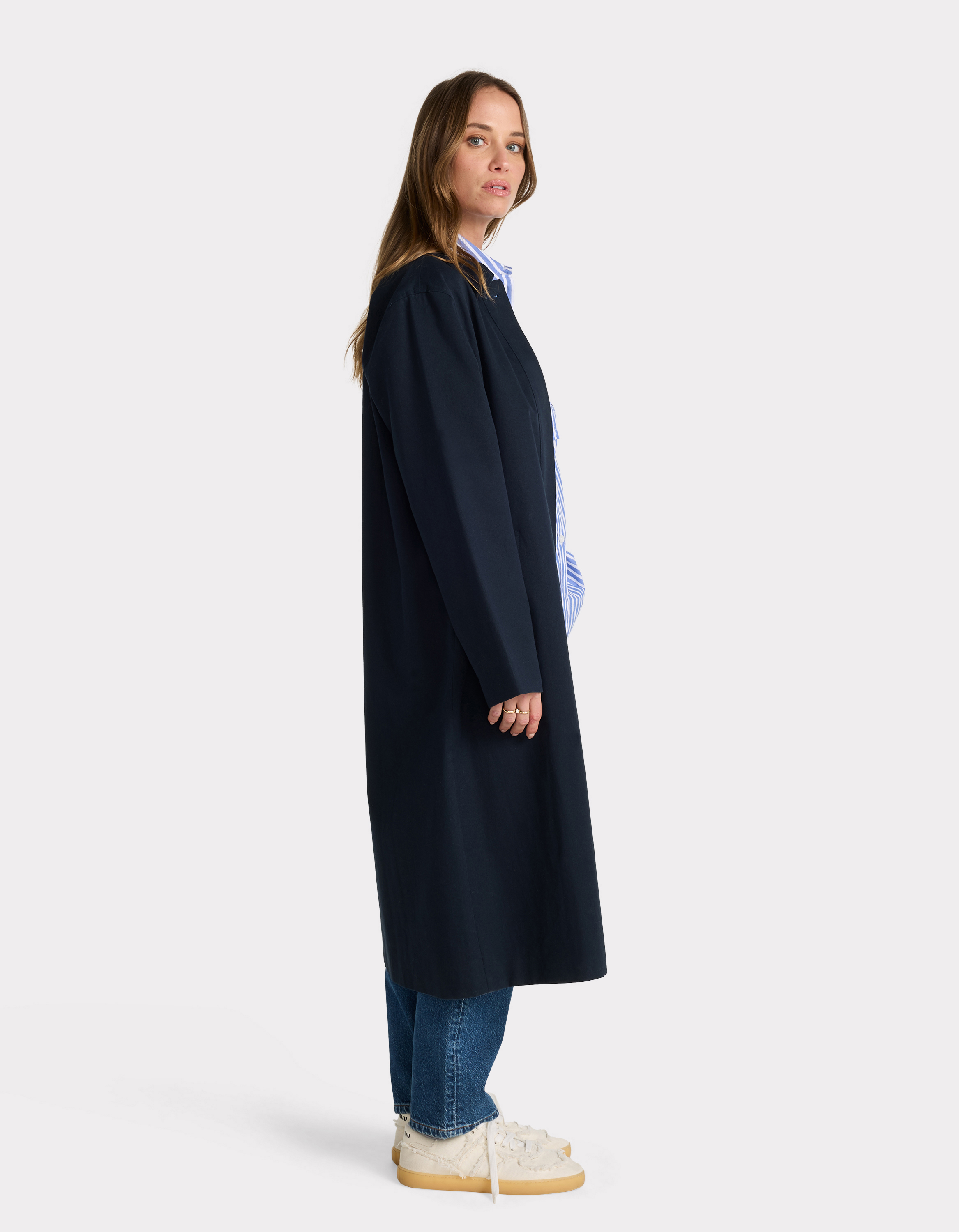 Trench long boutonné - marine - celio - Modalova