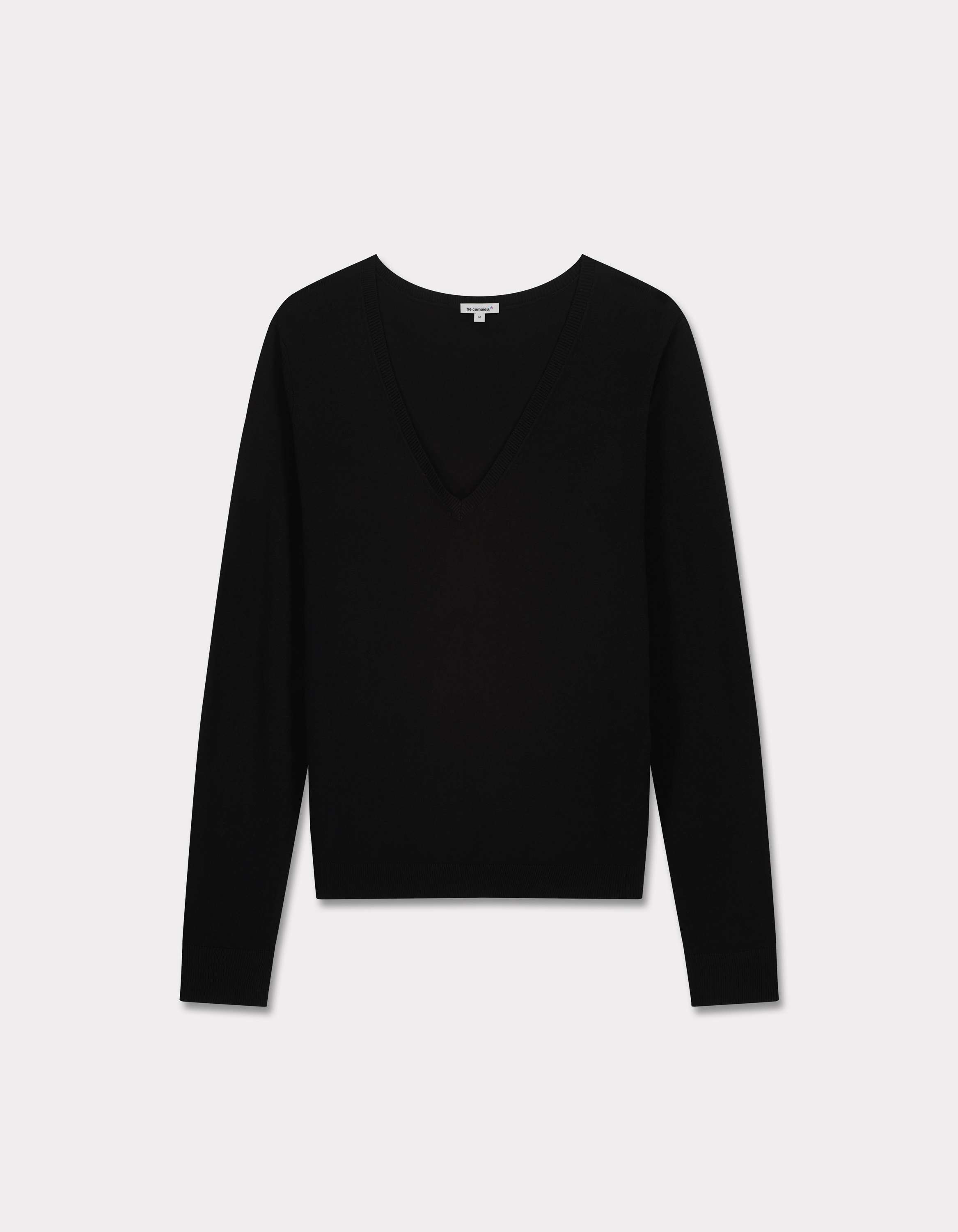 Pull en maille fine col V - noir