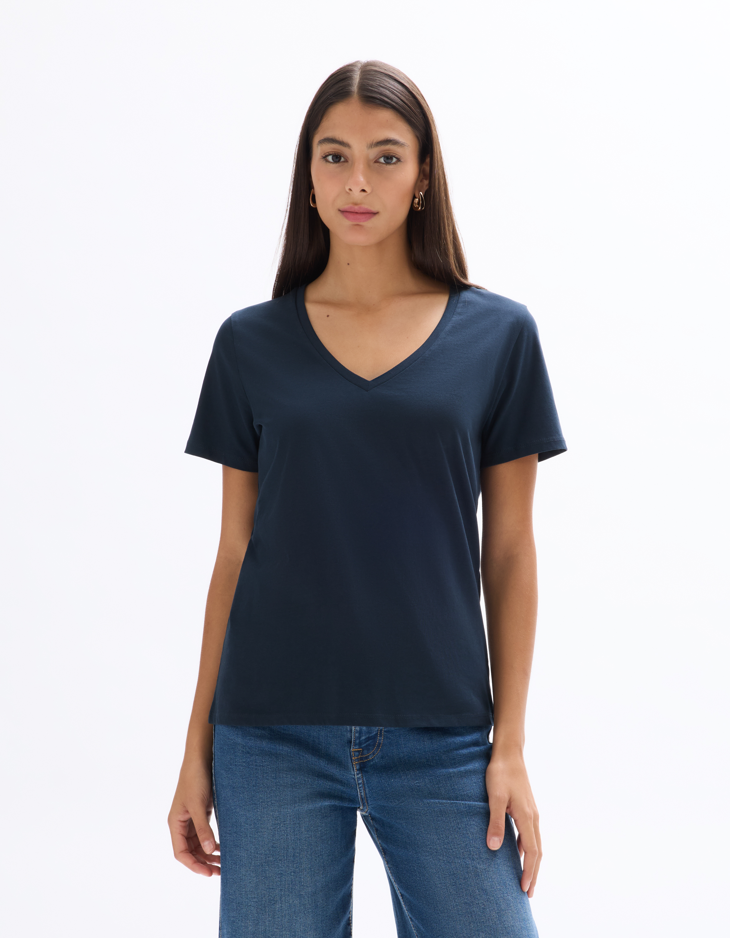 T-shirt en coton à col V - marine - celio - Modalova