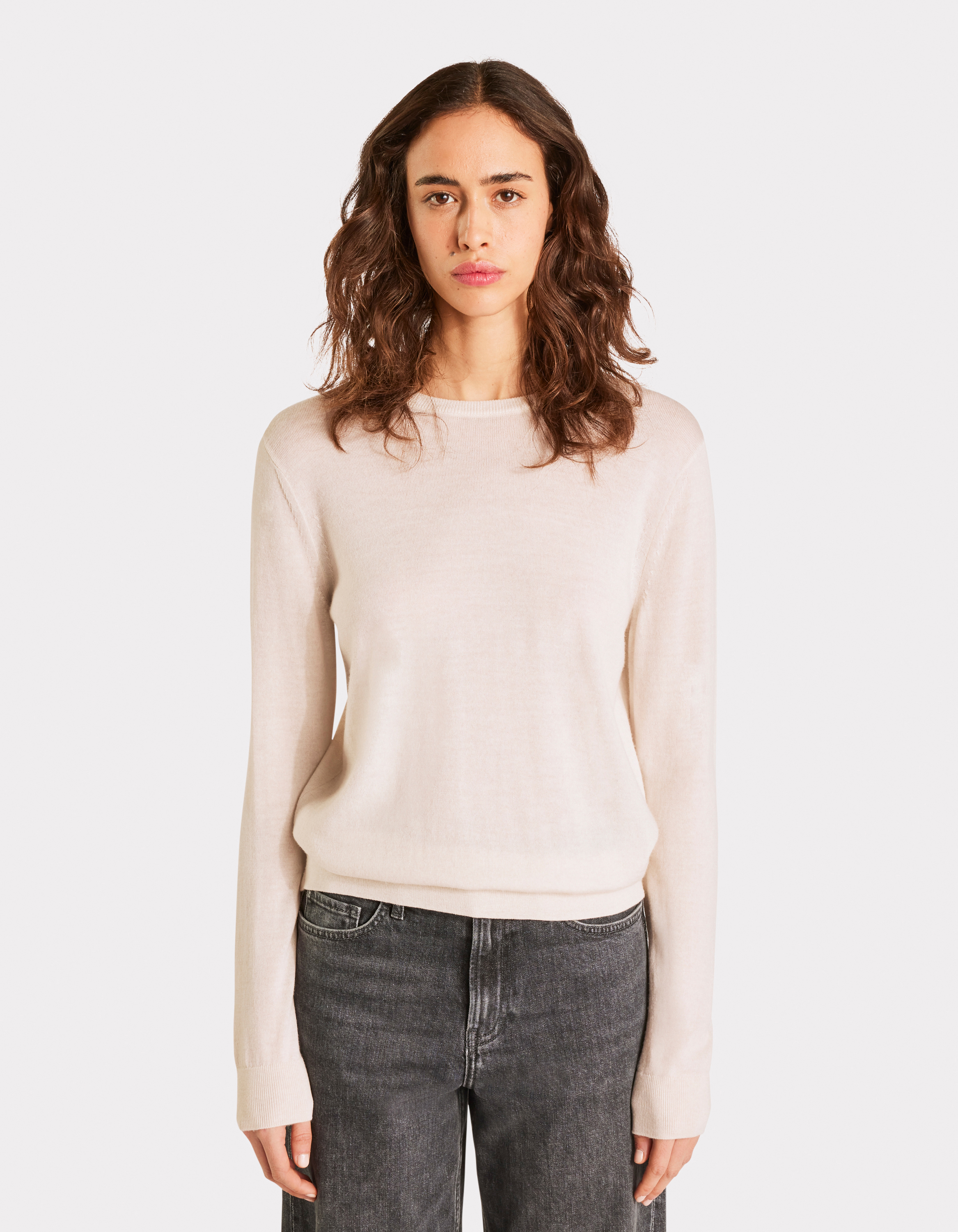 Pull 100% laine mérinos à col rond - écru - celio - Modalova