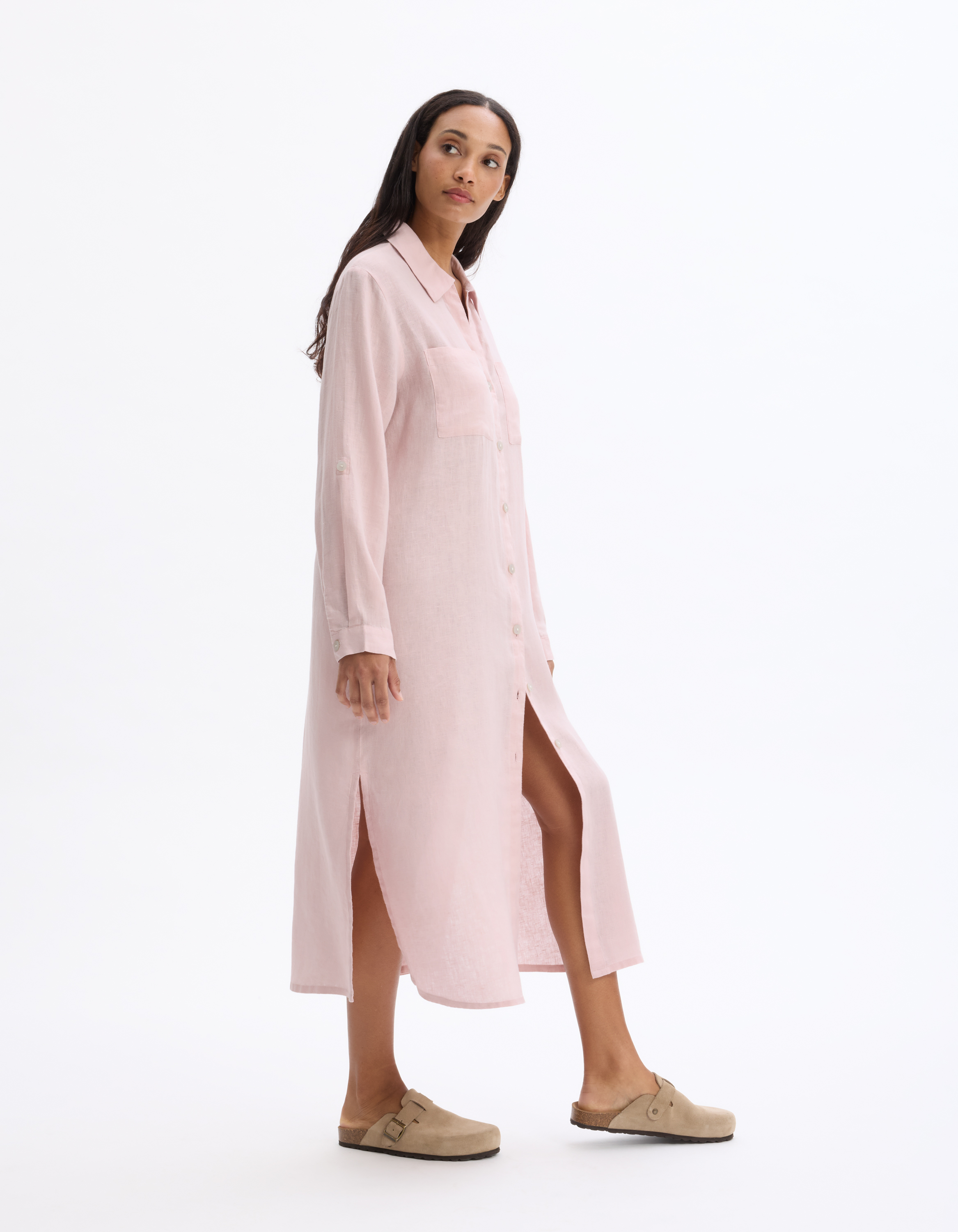 Robe longue en lin - rose - celio - Modalova