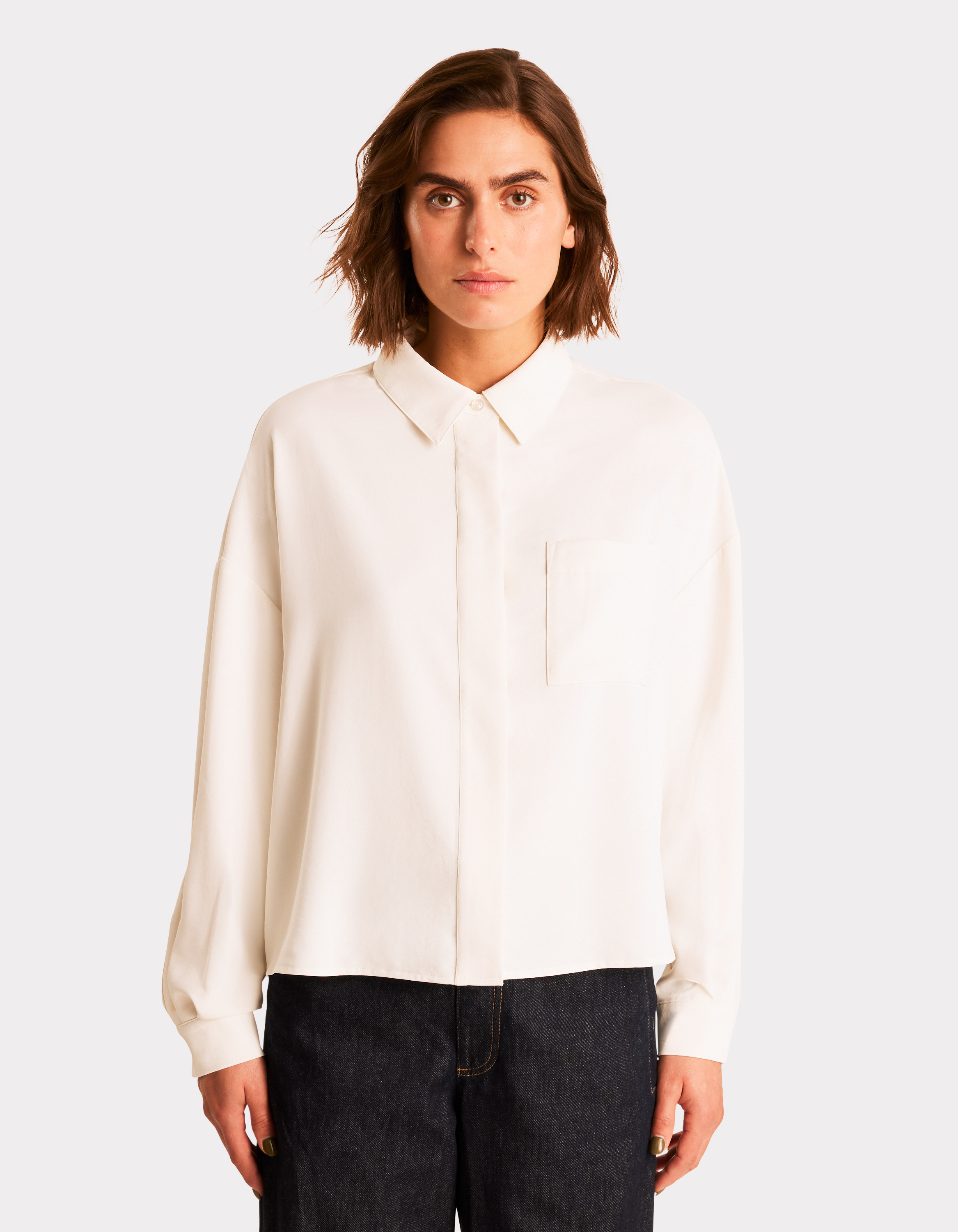 Chemise courte en satin - ecru - celio - Modalova