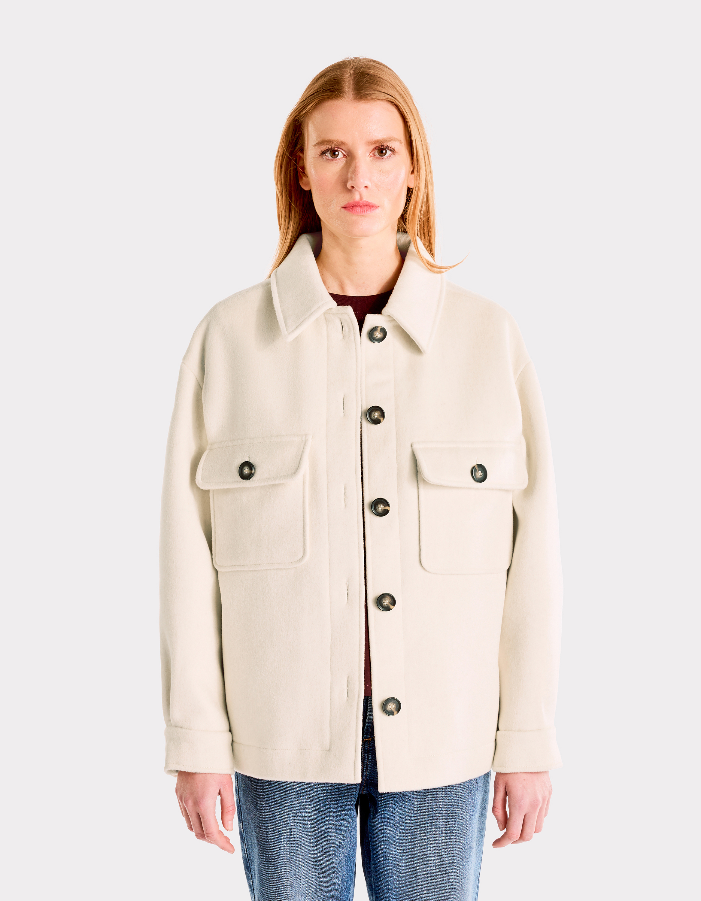 Blouson duveteux col chemise - beige - celio - Modalova