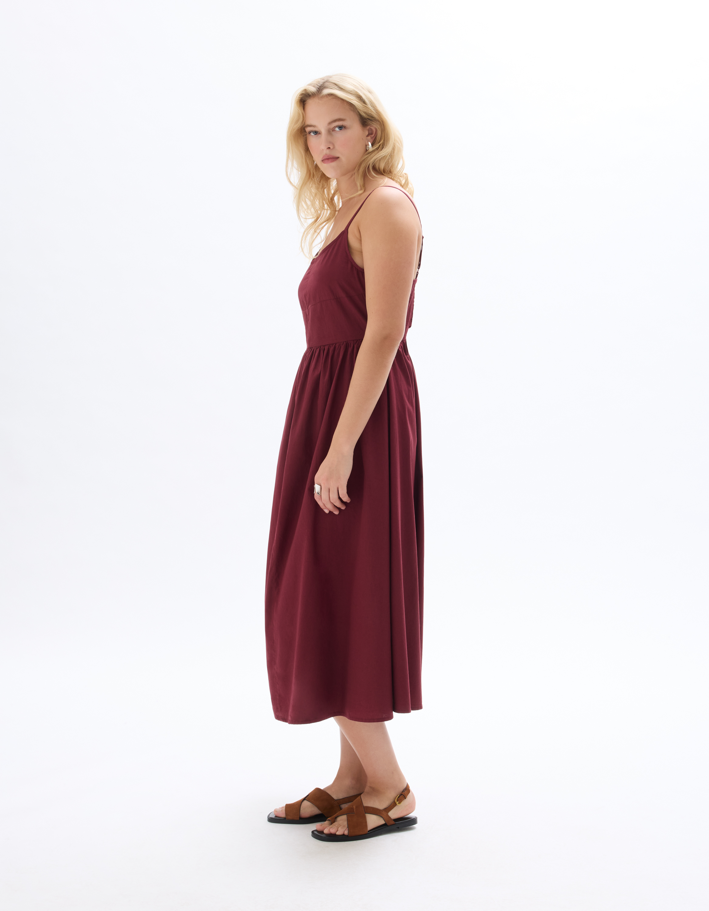 Robe fluide longue à bretelles - bordeaux - celio - Modalova