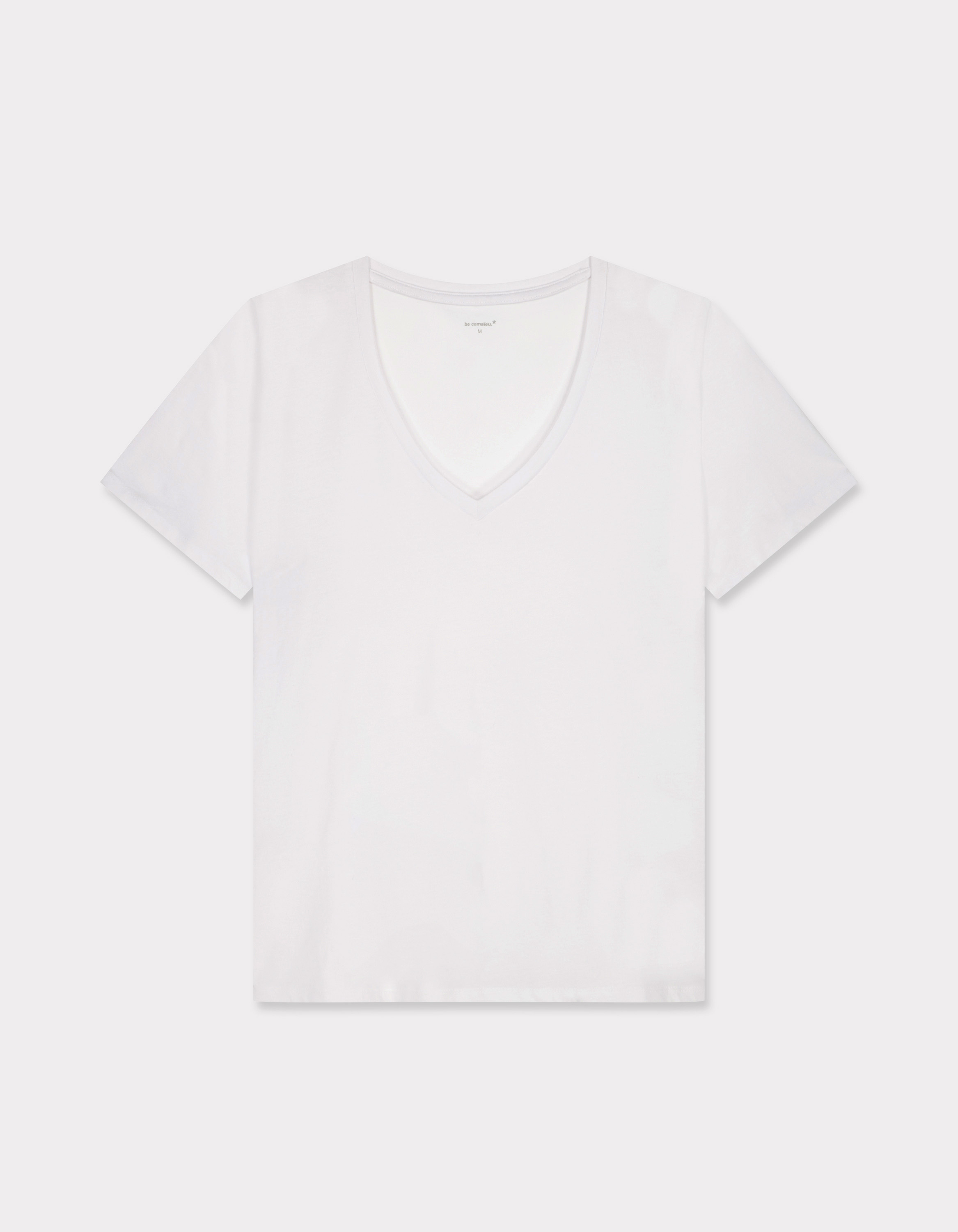 T-shirt en coton à col V - blanc