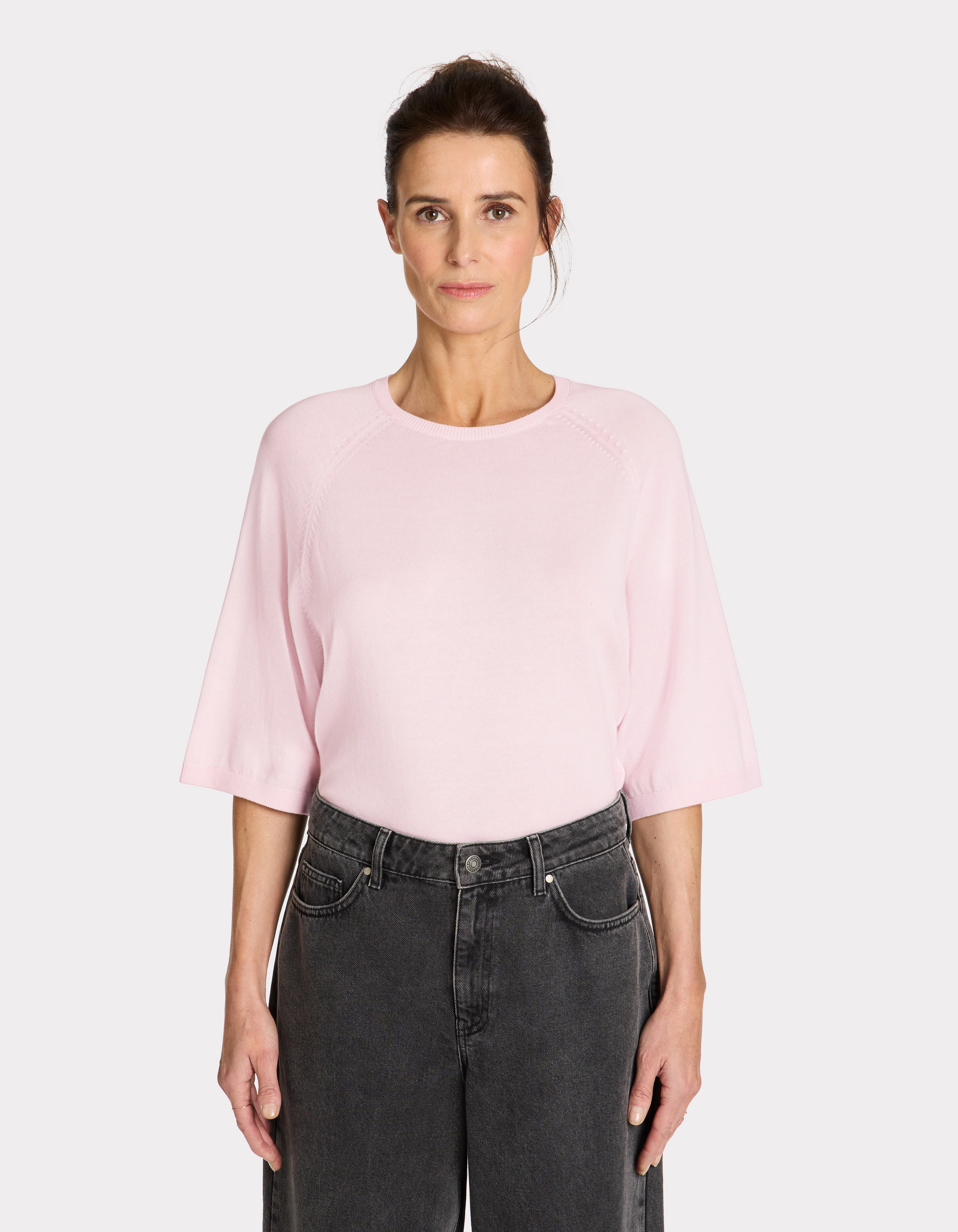 Pull manches courtes à col rond coton - rose - celio - Modalova