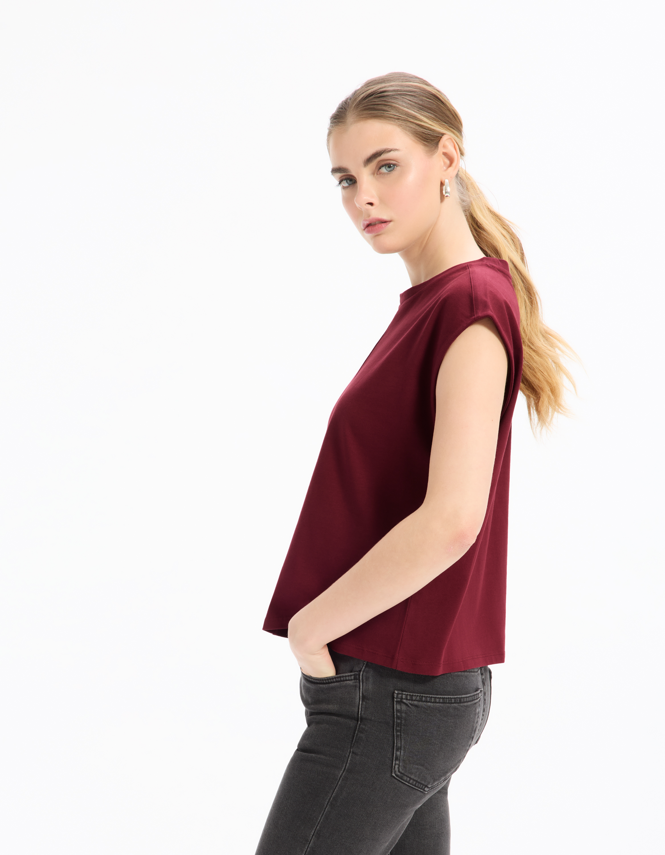 T-shirt sans manches coupe carrée en coton - violet - celio - Modalova