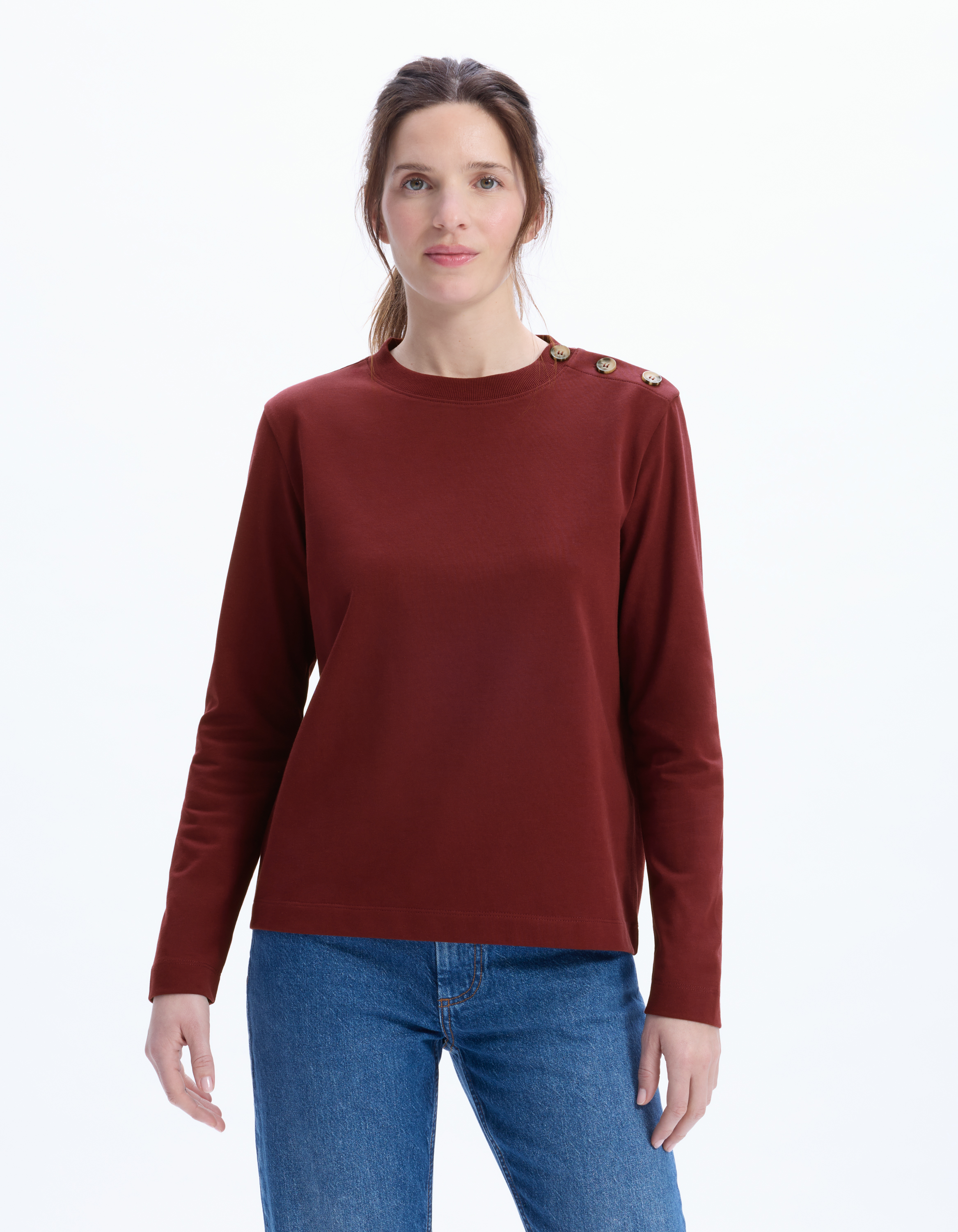 T-shirt boutonné à manches longues - bordeaux - celio - Modalova