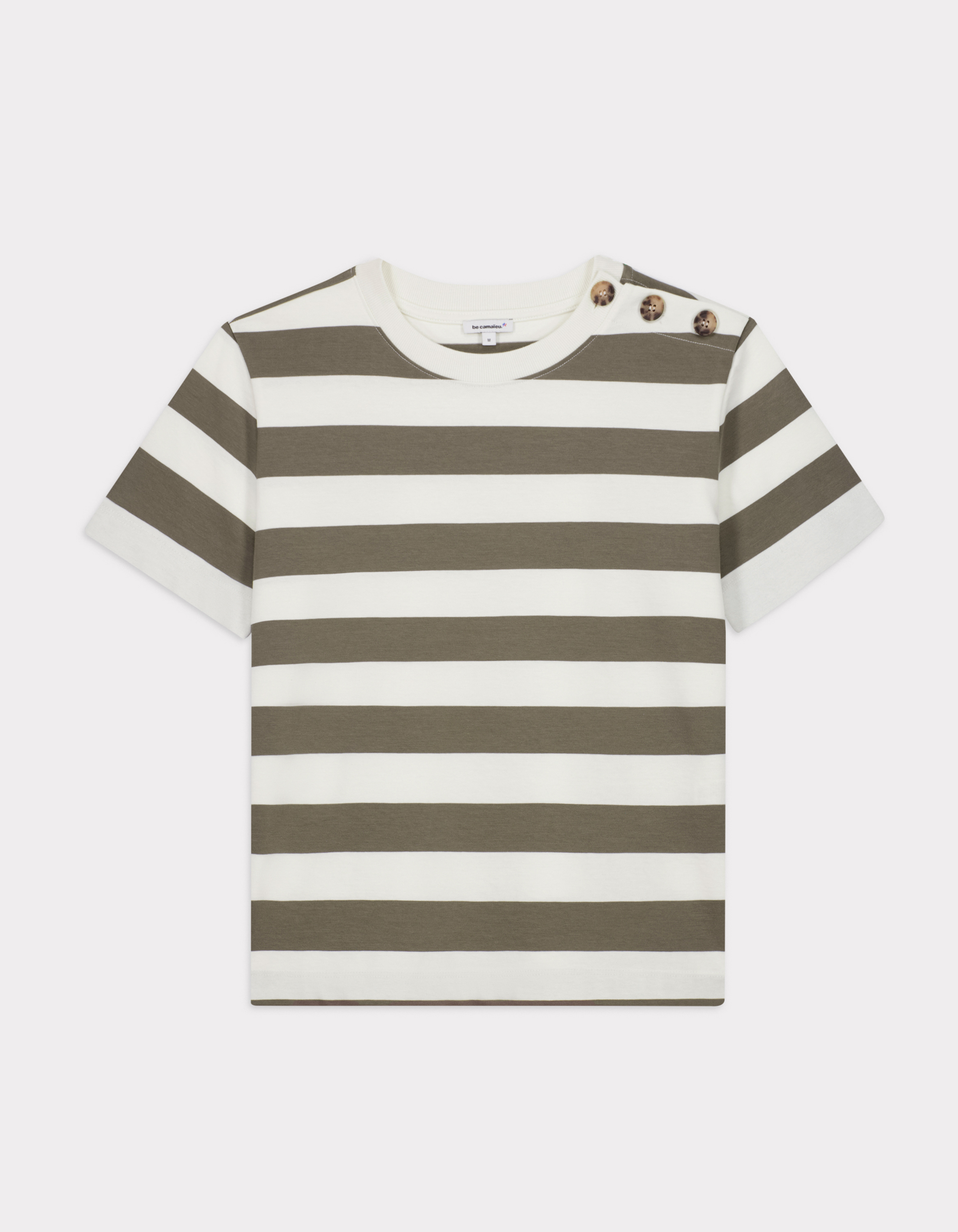 T-shirt boutonné à rayures - kaki