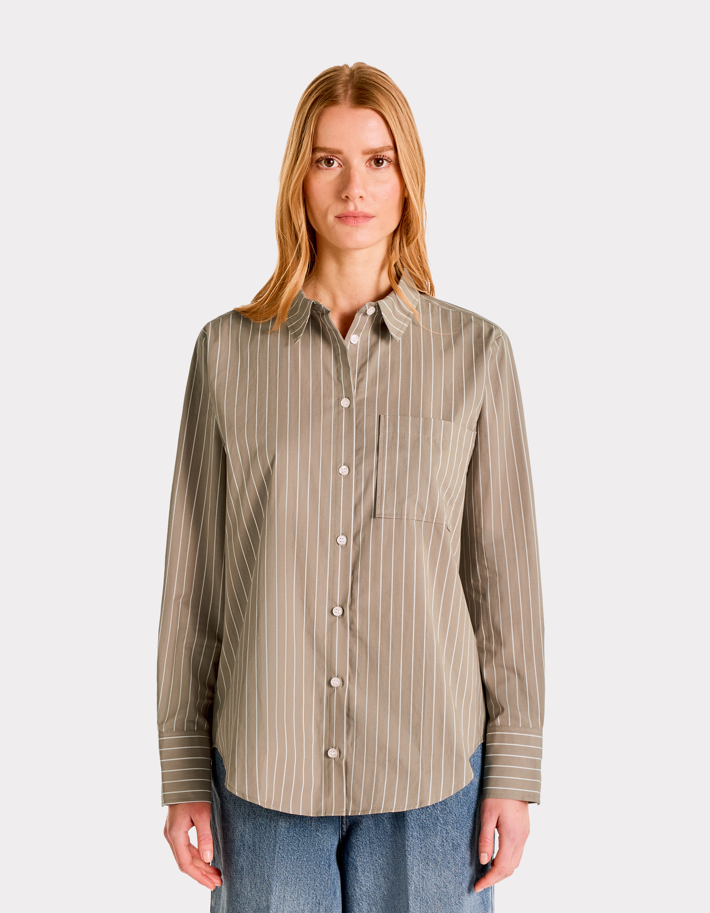 Chemise rayée droite en coton - beige - celio - Modalova