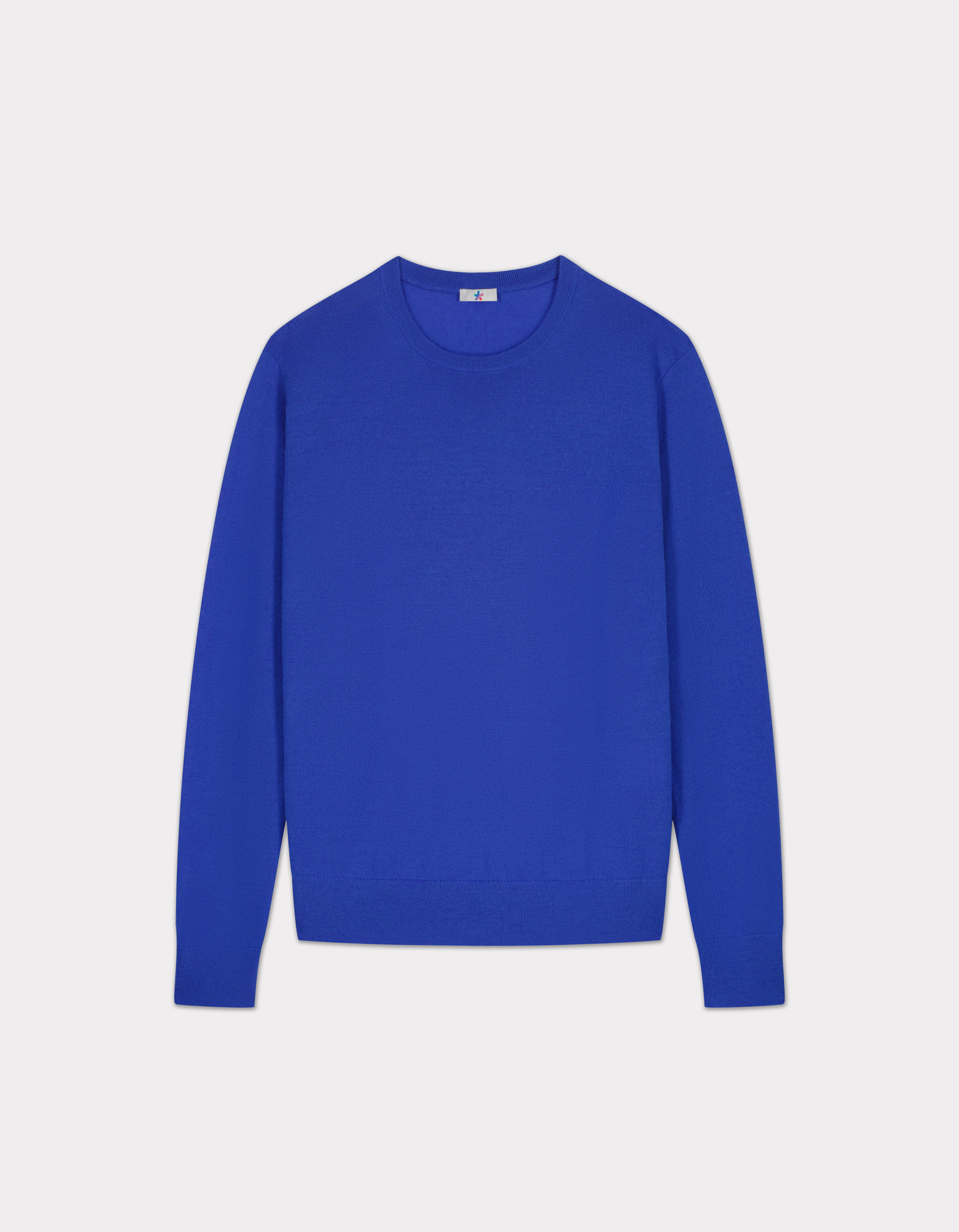 Pull 100% laine mérinos à col rond - bleu