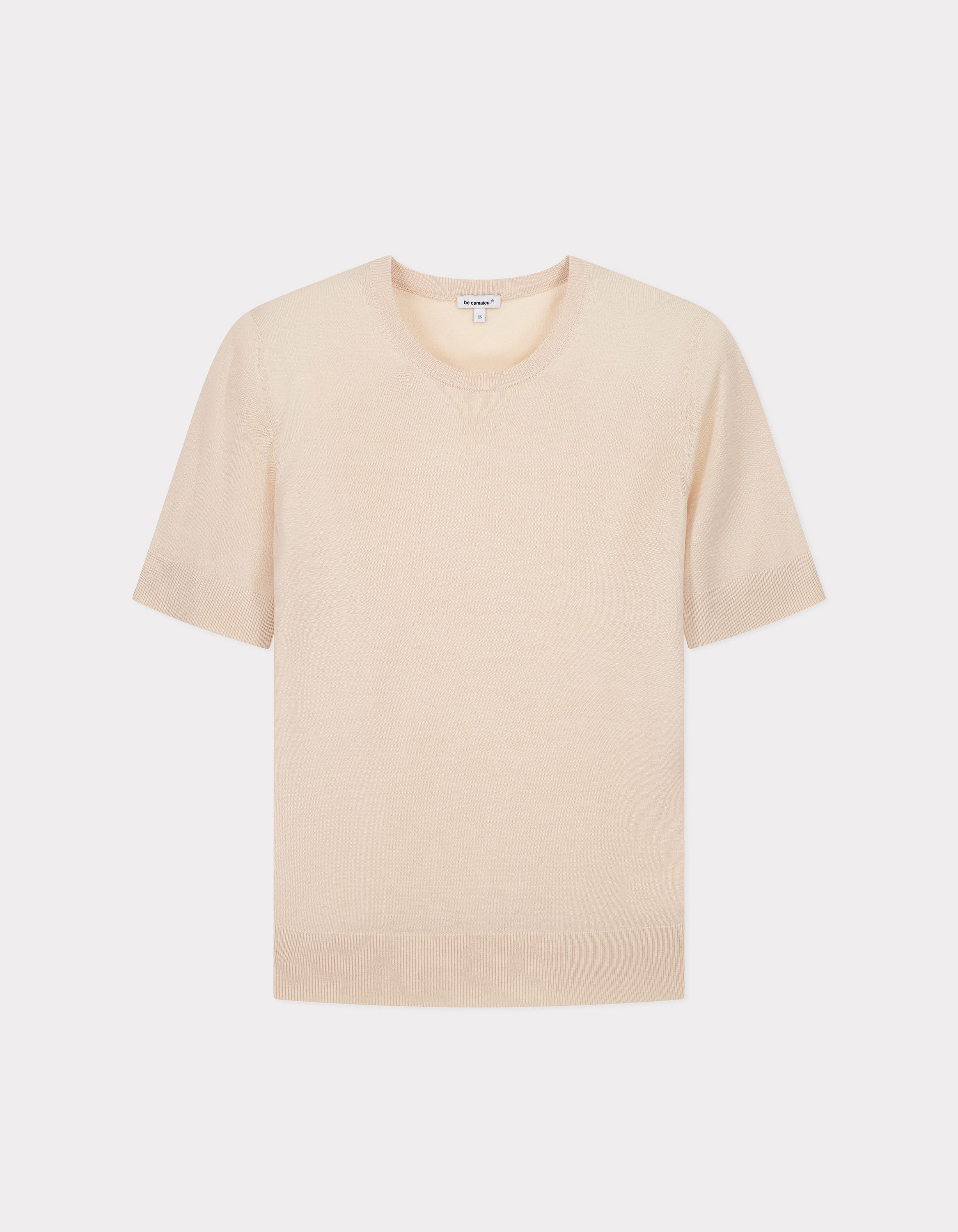 Pull maille fine à manches courtes - beige