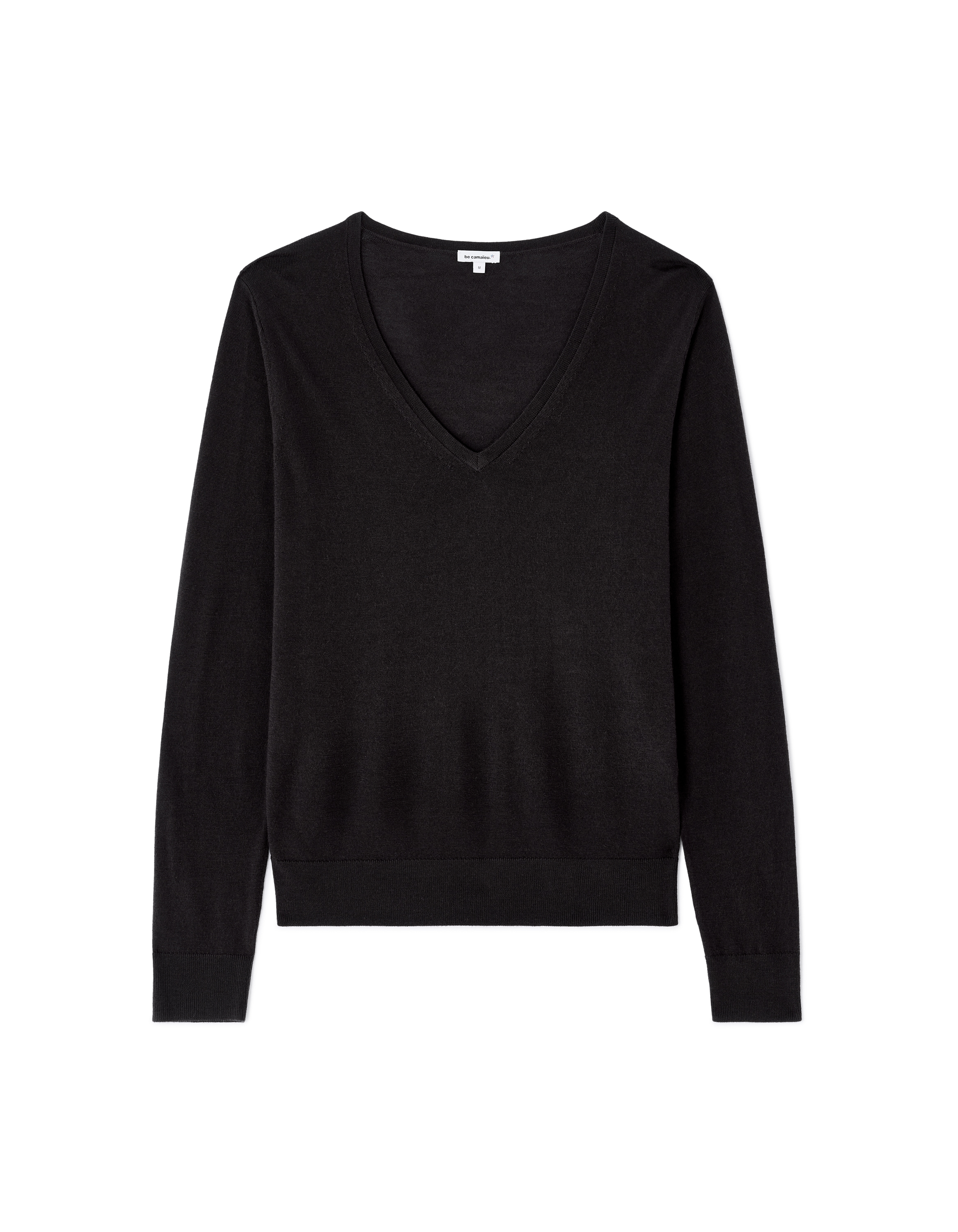 Pull 100% laine mérinos à col V - noir