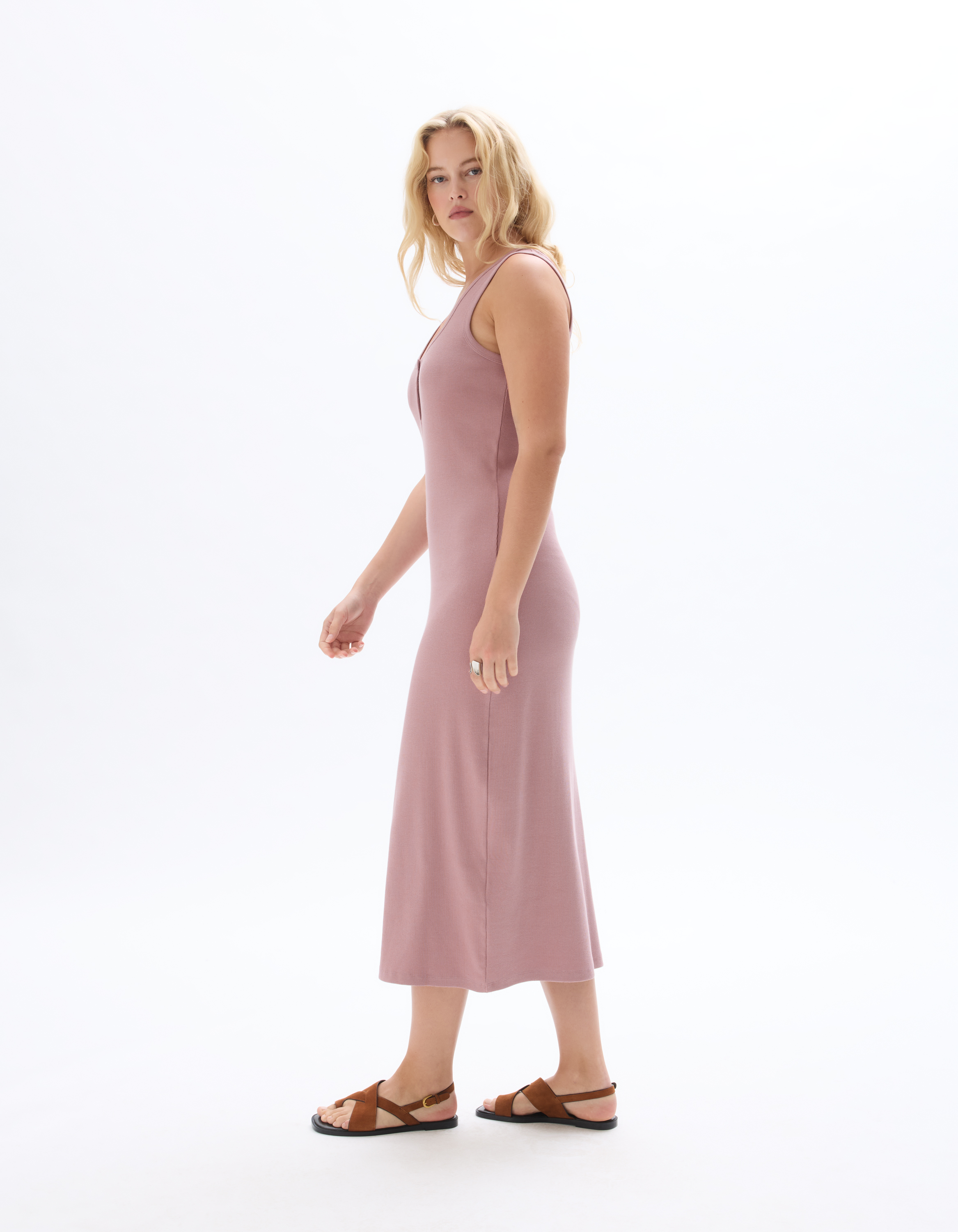 Robe longue côtelée en coton - violet - celio - Modalova