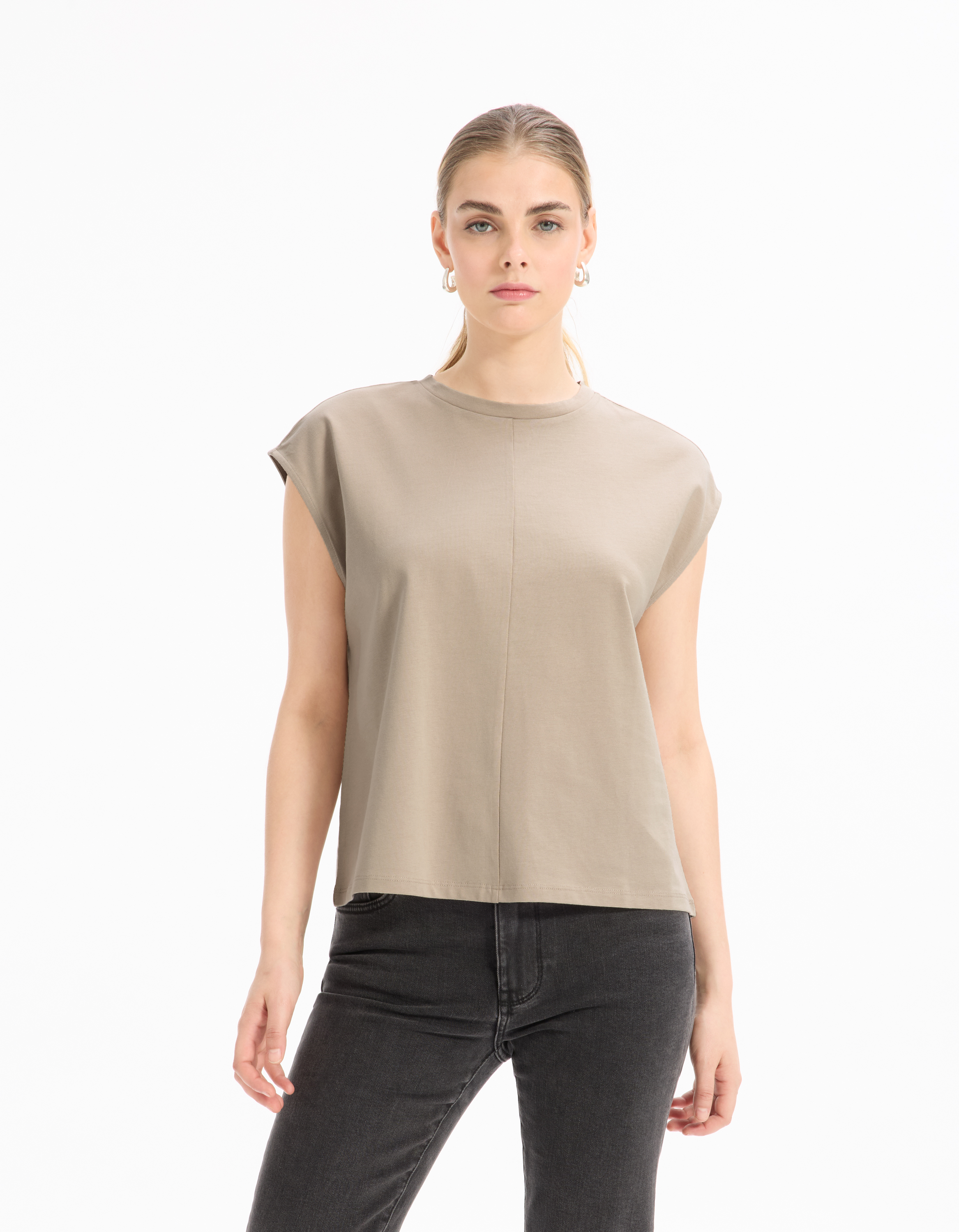 T-shirt en coton ample sans manche - beige - celio - Modalova
