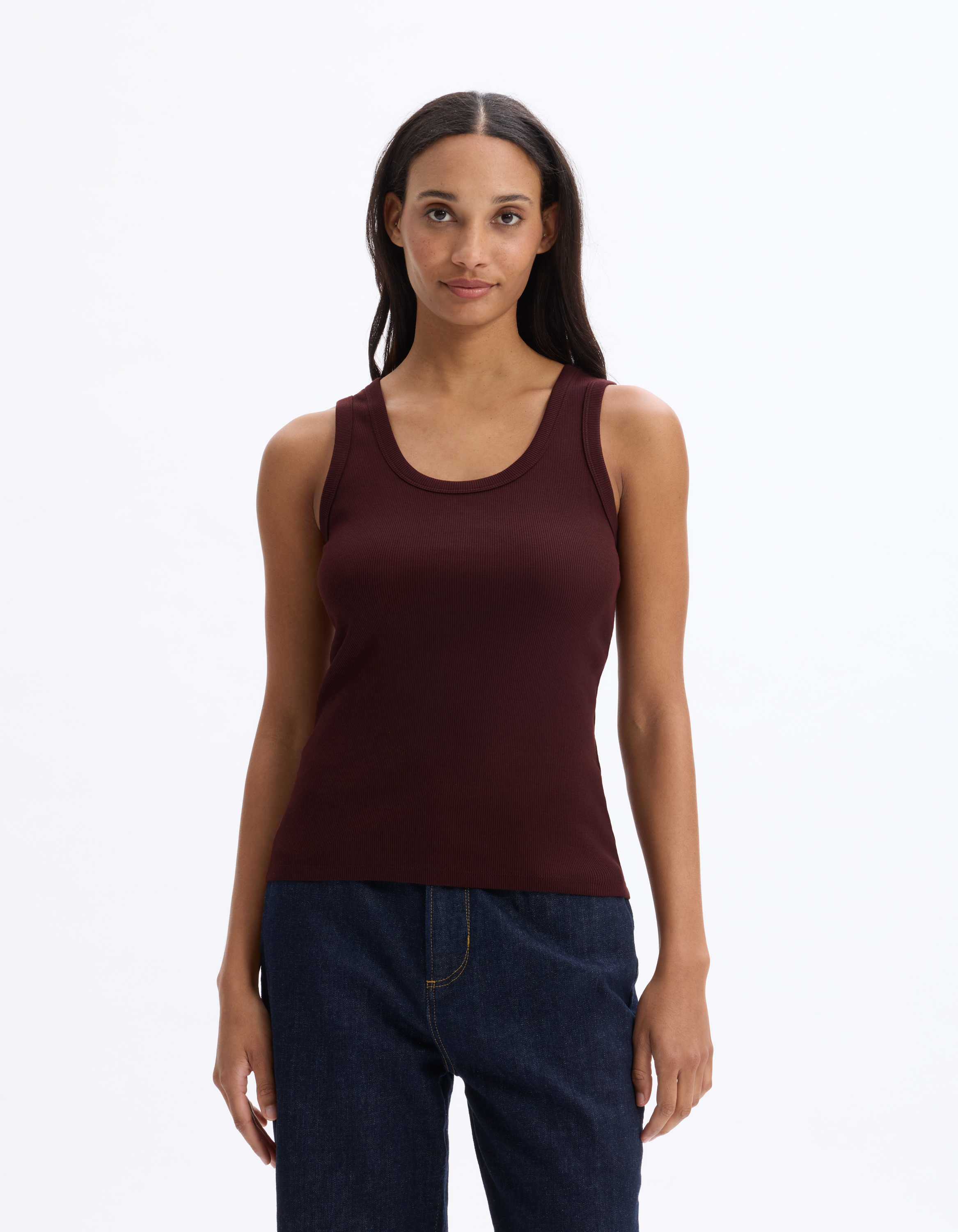 Débardeur côtelé uni - marron - celio - Modalova
