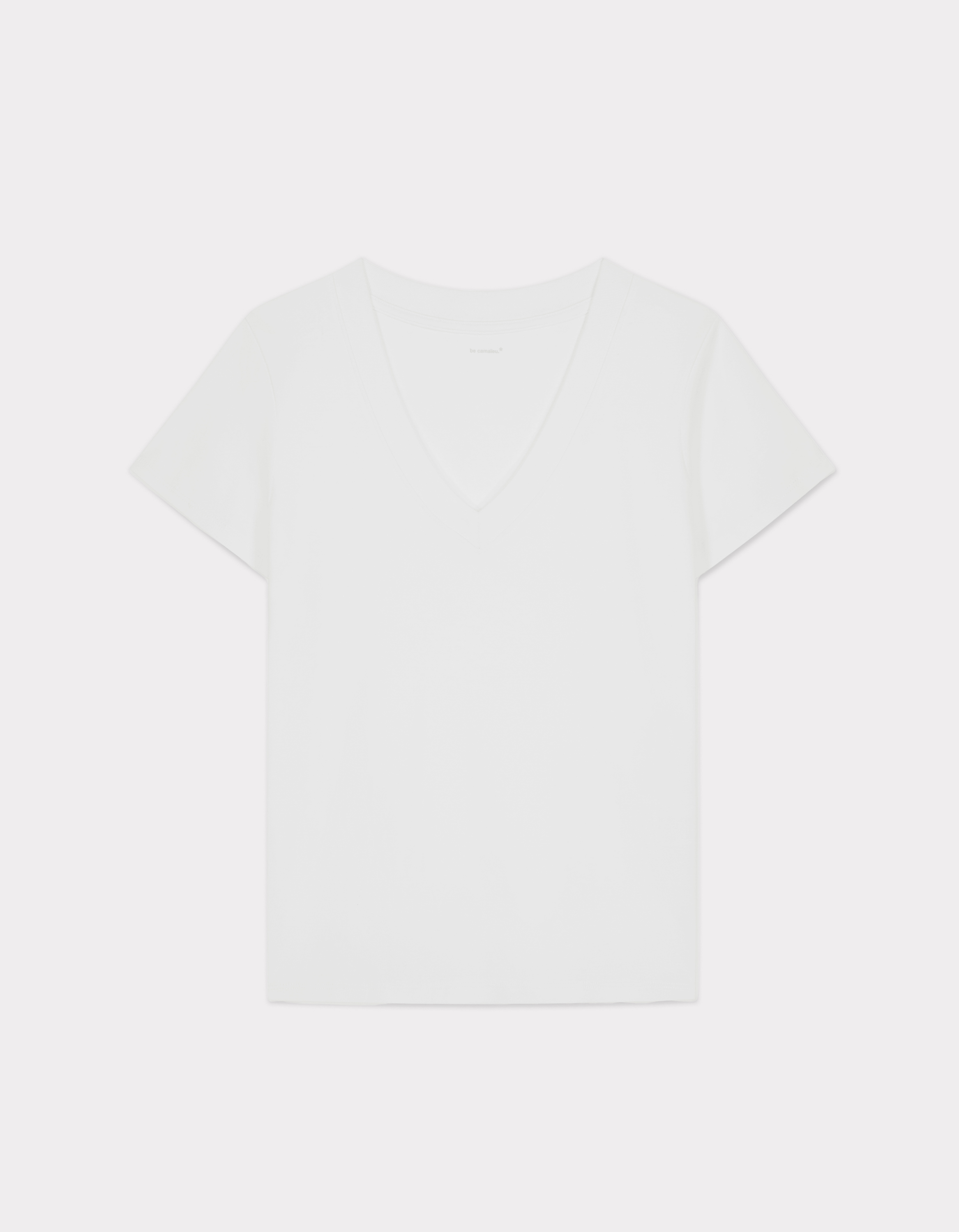 T-shirt en coton doux à col V - écru