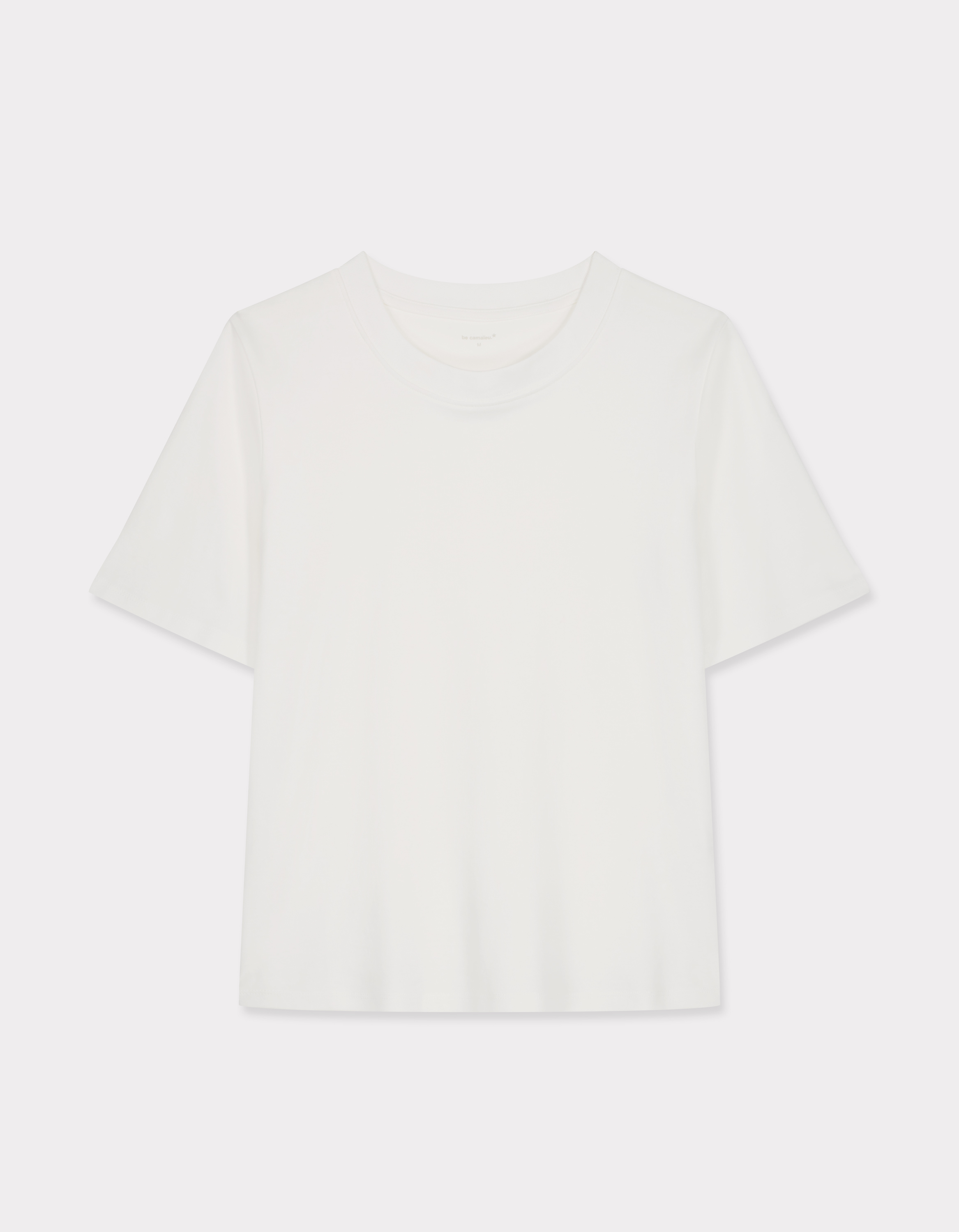 T-shirt en coton doux à col rond - écru
