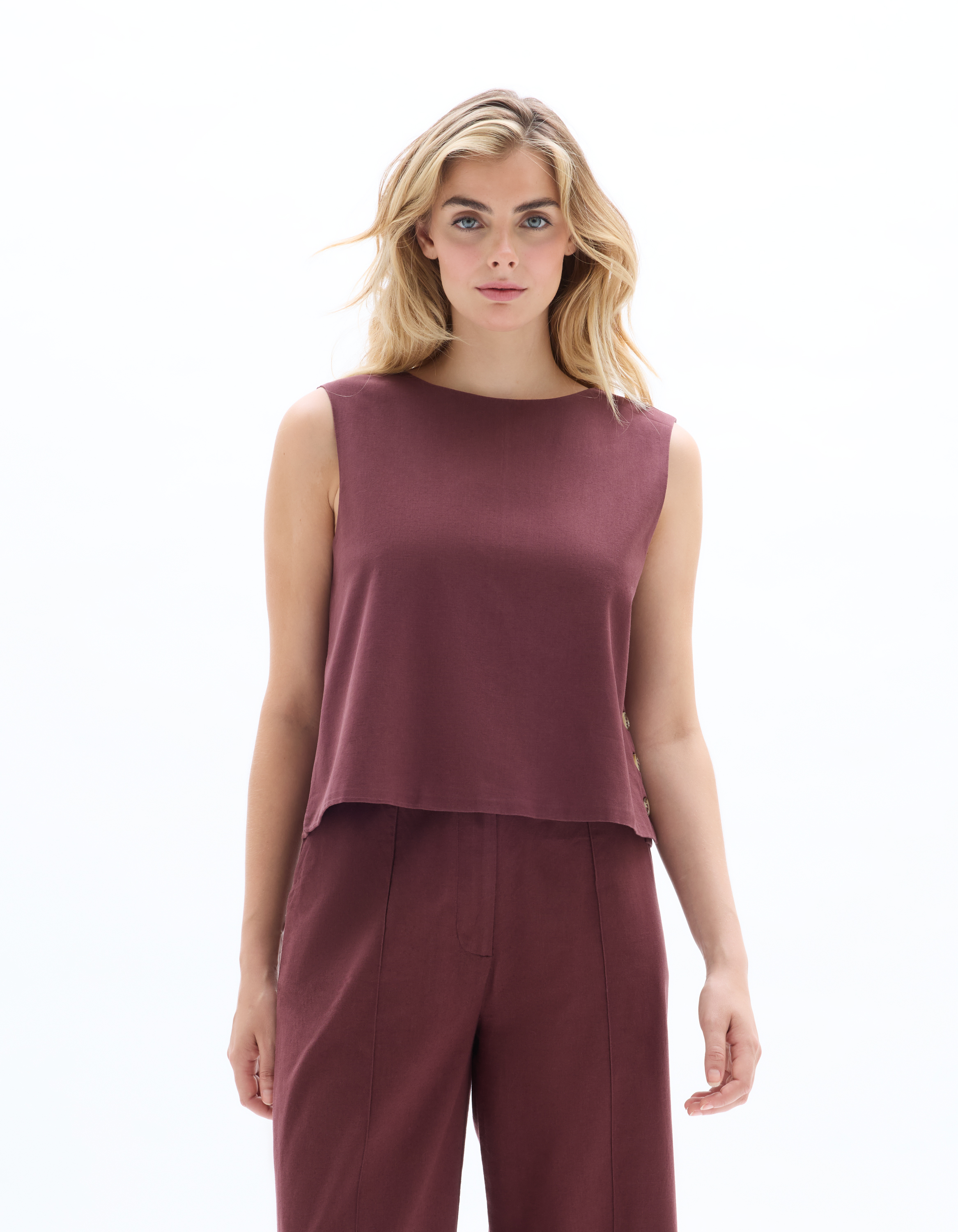 Top coton lin bouton côté - marron - celio - Modalova