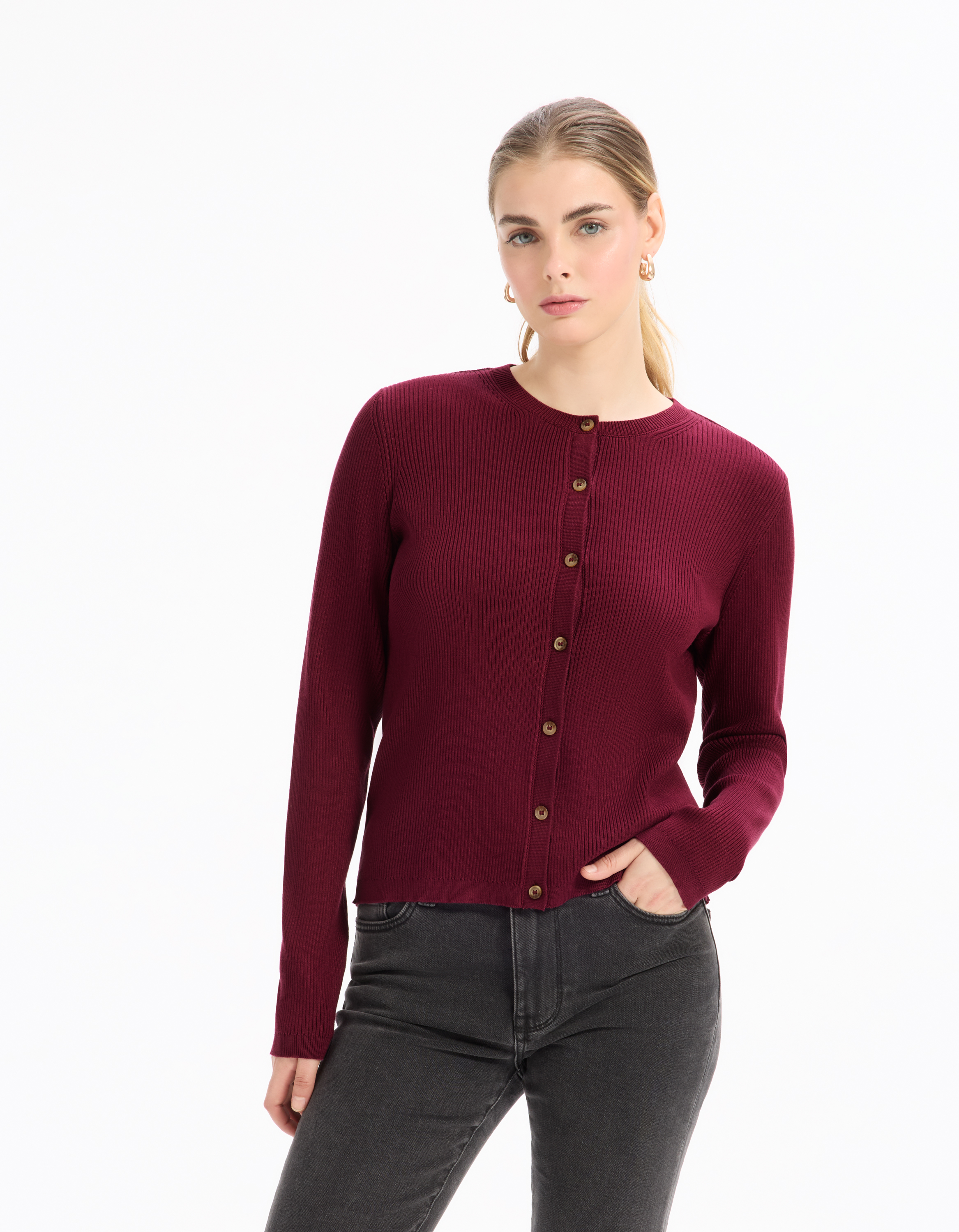 Gilet col rond à manches longues - violet - celio - Modalova