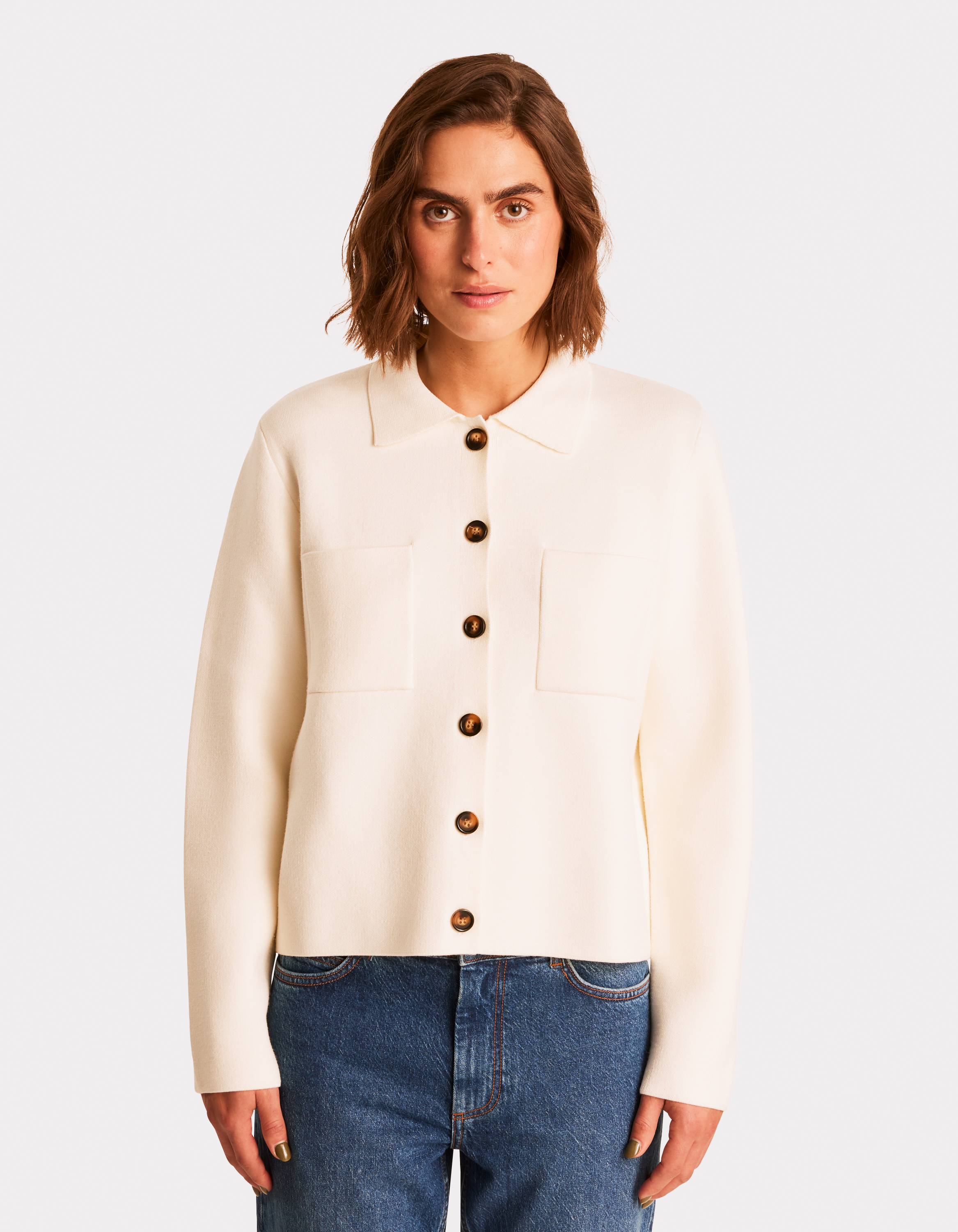 Gilet en maille compacte - écru - celio - Modalova