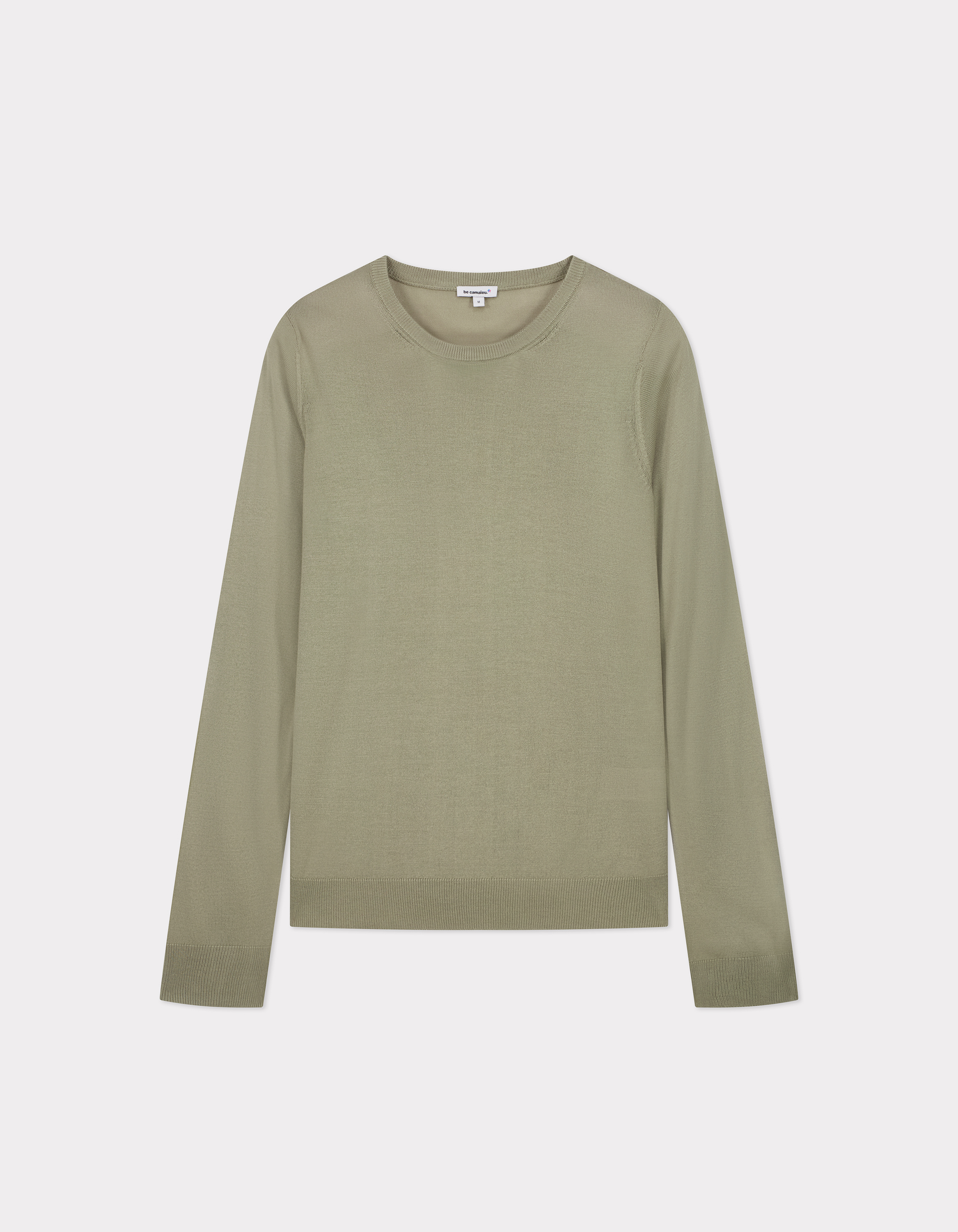 Pull maille fine à manches longues - vert olive